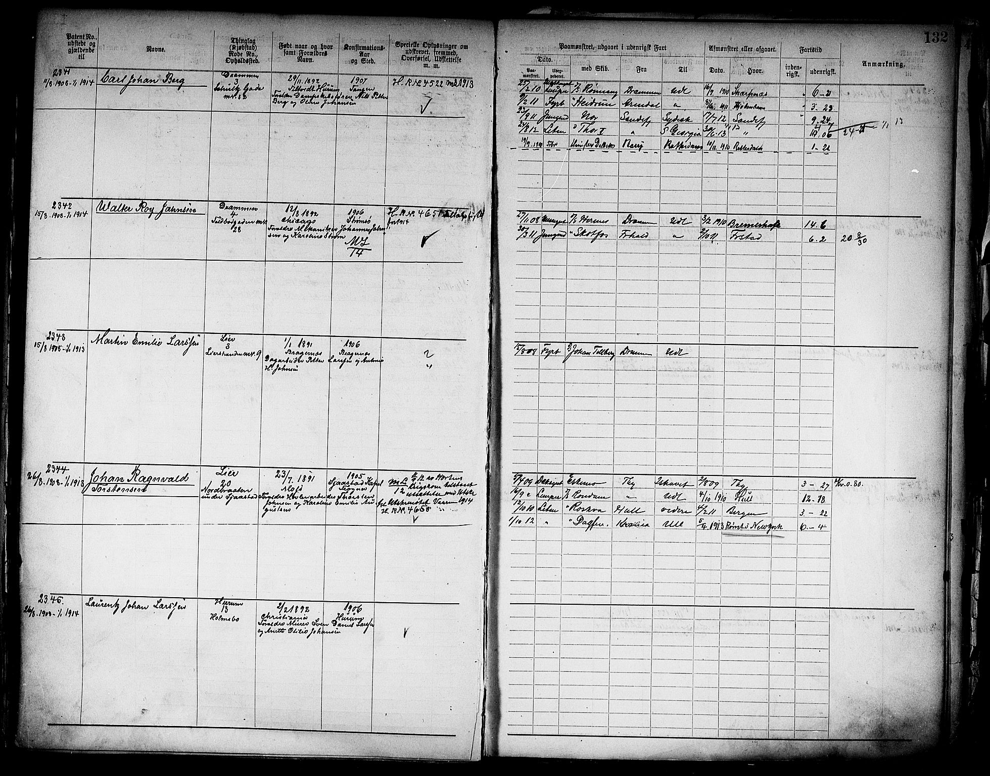 Drammen innrulleringsdistrikt, AV/SAKO-A-781/F/Fb/L0006: Annotasjonsrulle, 1905-1911, p. 134