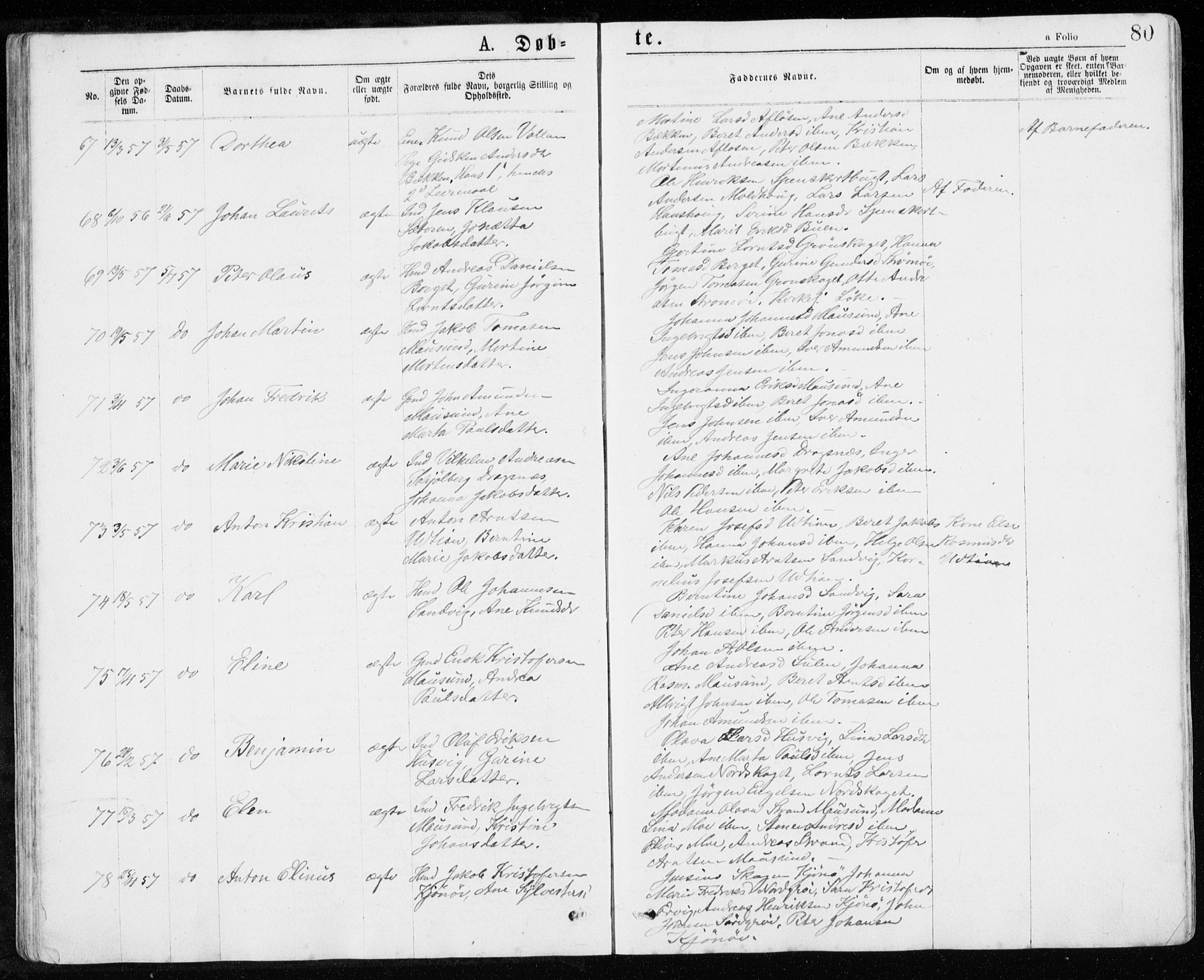 Ministerialprotokoller, klokkerbøker og fødselsregistre - Sør-Trøndelag, AV/SAT-A-1456/640/L0576: Parish register (official) no. 640A01, 1846-1876, p. 80