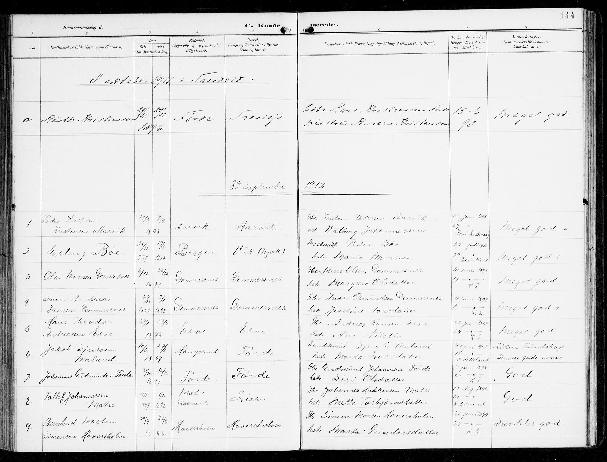 Sveio Sokneprestembete, AV/SAB-A-78501/H/Haa: Parish register (official) no. D 2, 1894-1916, p. 144