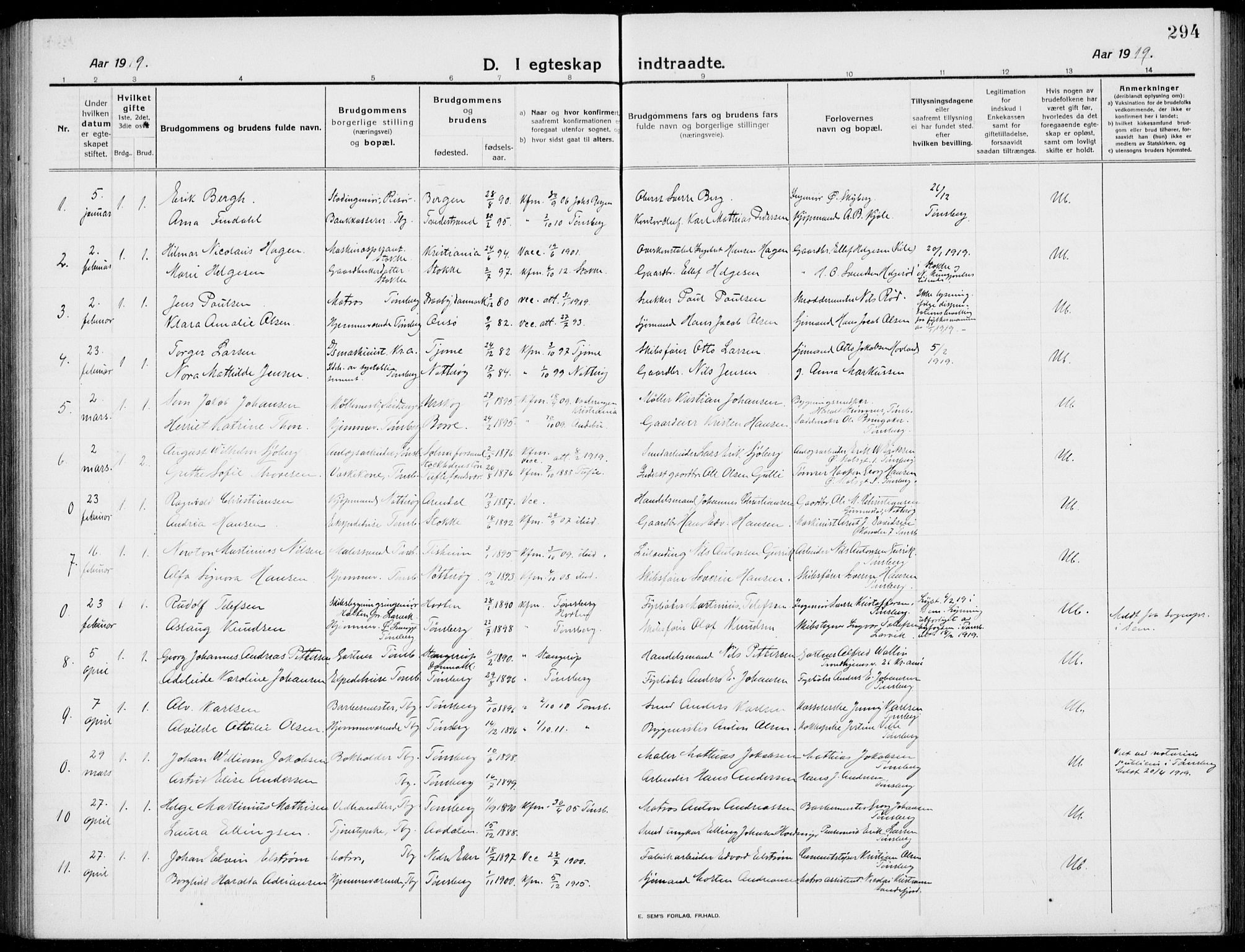 Tønsberg kirkebøker, AV/SAKO-A-330/G/Ga/L0009: Parish register (copy) no. 9, 1913-1920, p. 294