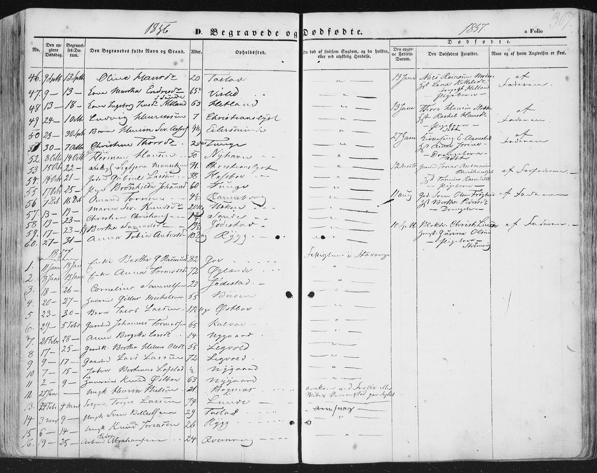 Hetland sokneprestkontor, AV/SAST-A-101826/30/30BA/L0002: Parish register (official) no. A 2, 1849-1869, p. 307