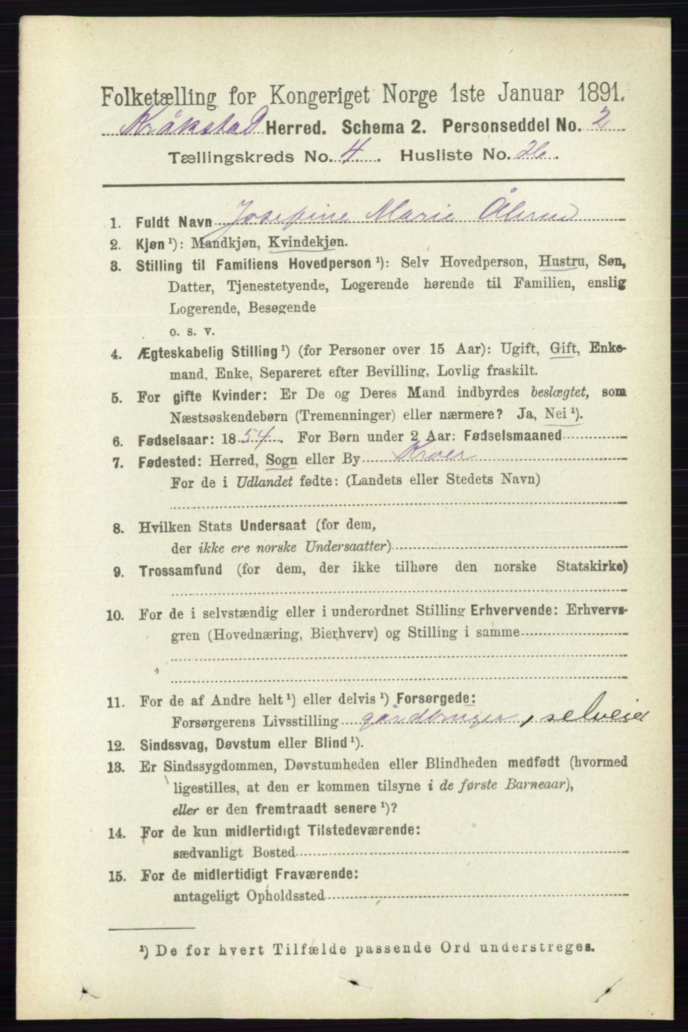 RA, 1891 census for 0212 Kråkstad, 1891, p. 1956