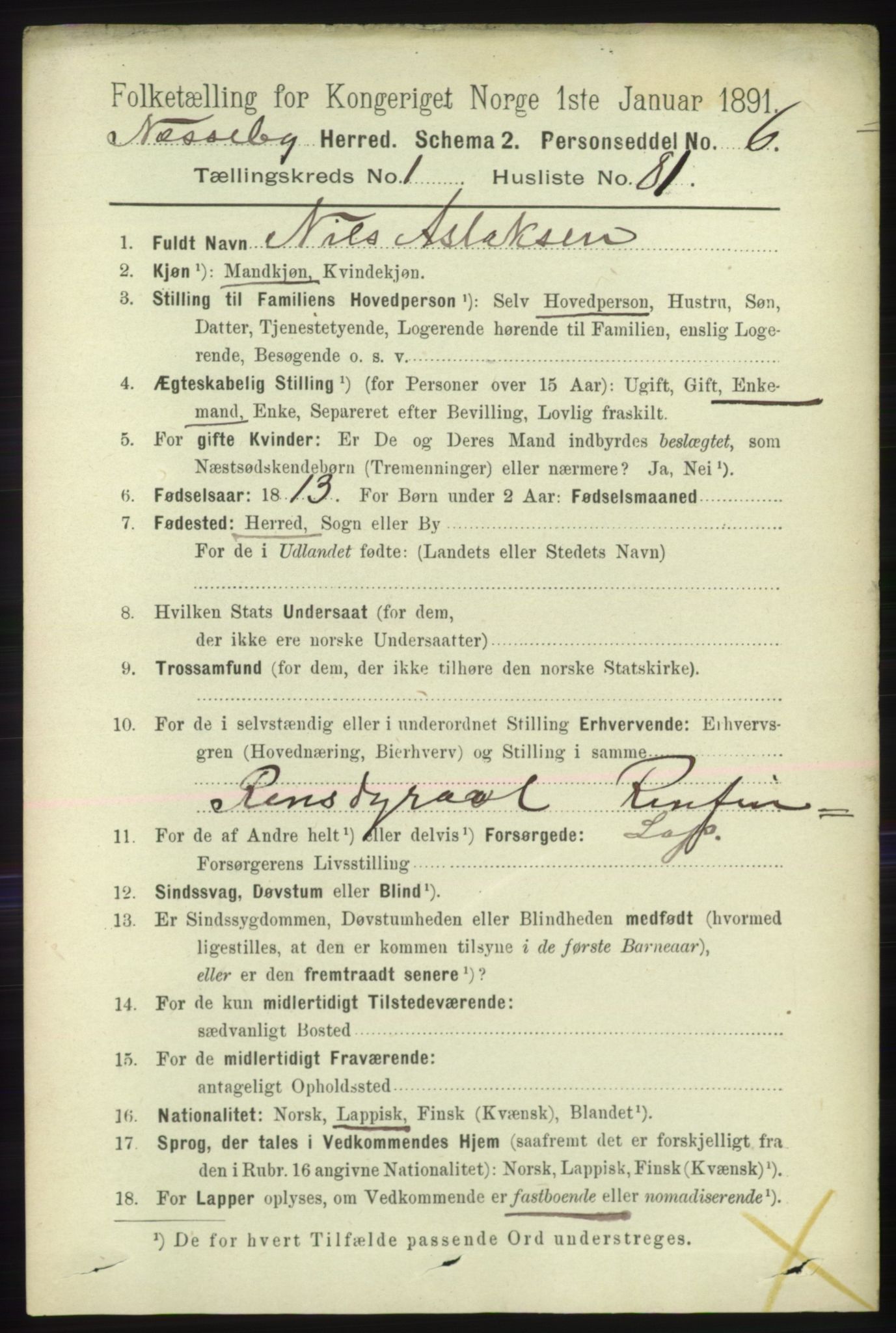 RA, 1891 census for 2027 Nesseby, 1891, p. 571