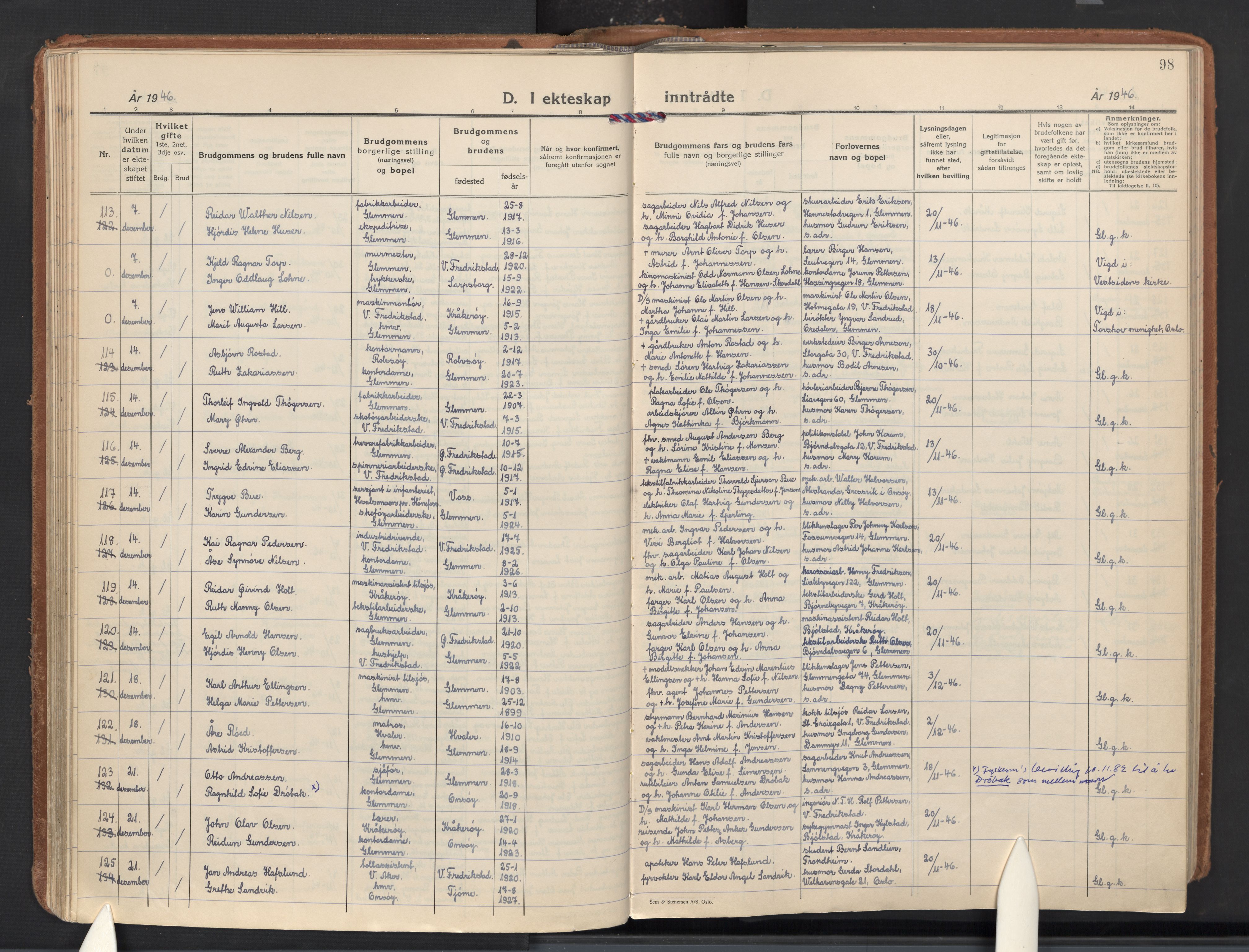 Glemmen prestekontor Kirkebøker, AV/SAO-A-10908/F/Fa/L0020: Parish register (official) no. 20, 1938-1968, p. 98