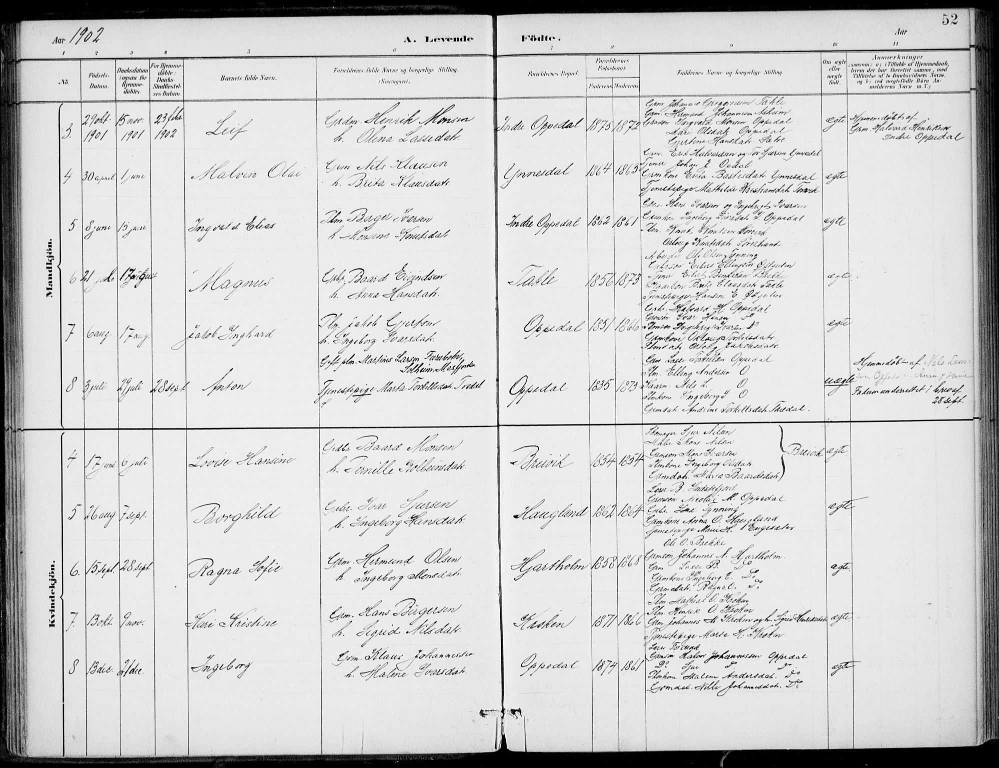 Gulen sokneprestembete, AV/SAB-A-80201/H/Haa/Haac/L0002: Parish register (official) no. C  2, 1882-1914, p. 52