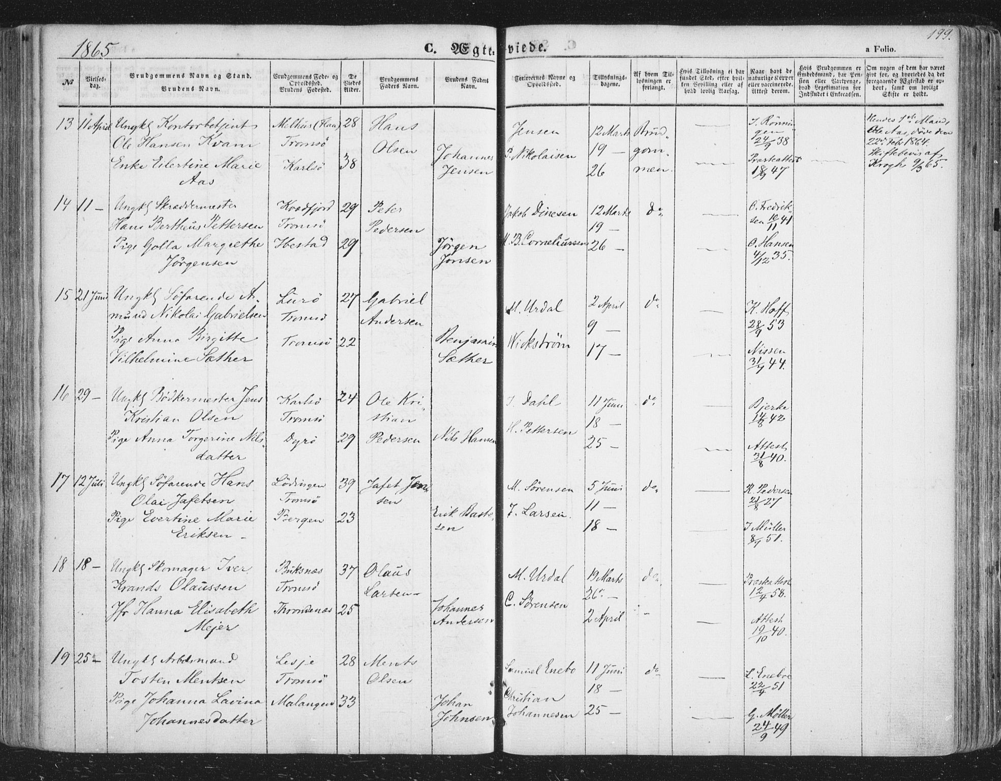 Tromsø sokneprestkontor/stiftsprosti/domprosti, AV/SATØ-S-1343/G/Ga/L0011kirke: Parish register (official) no. 11, 1856-1865, p. 199