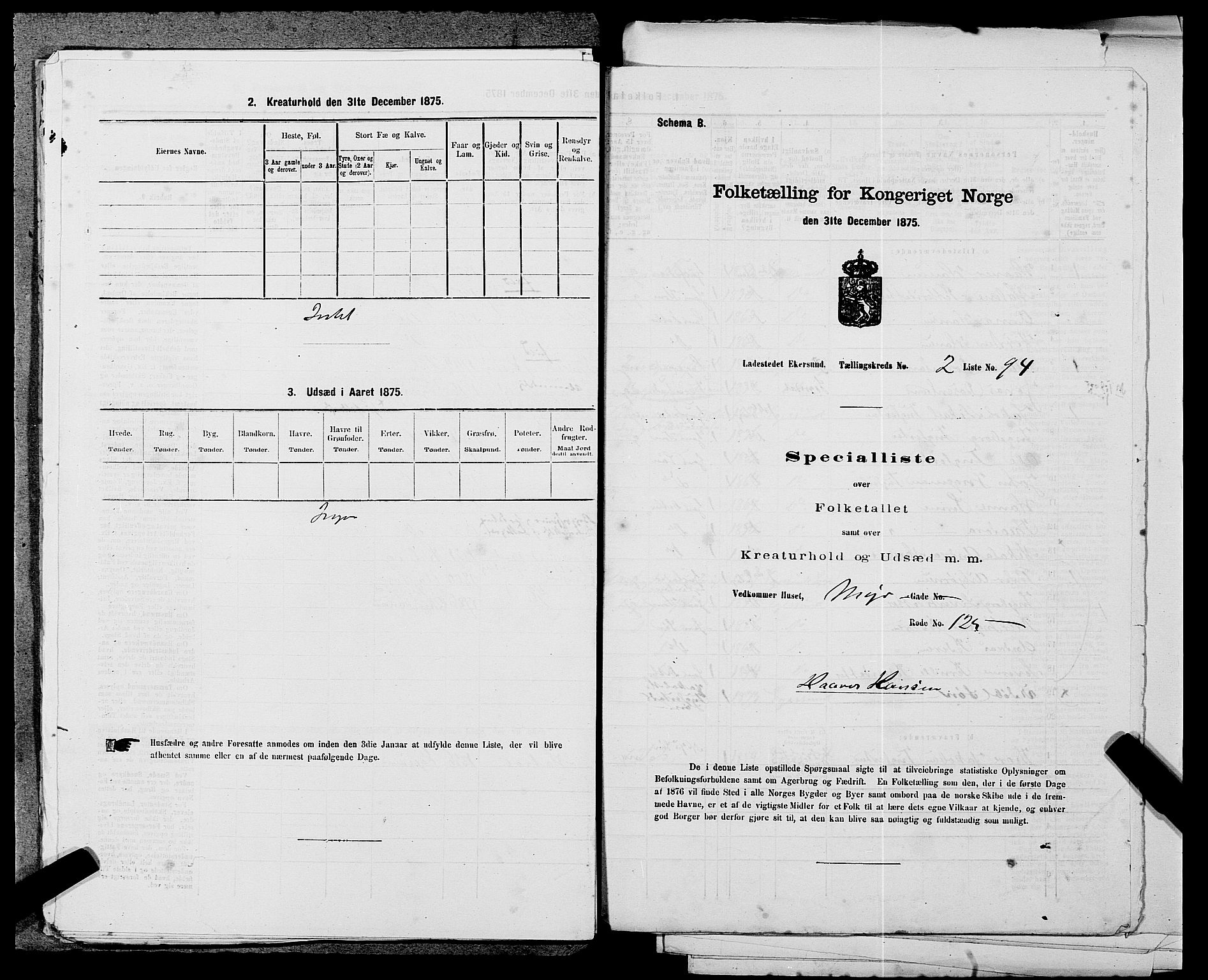 SAST, 1875 census for 1101B Eigersund parish, Egersund town, 1875, p. 198