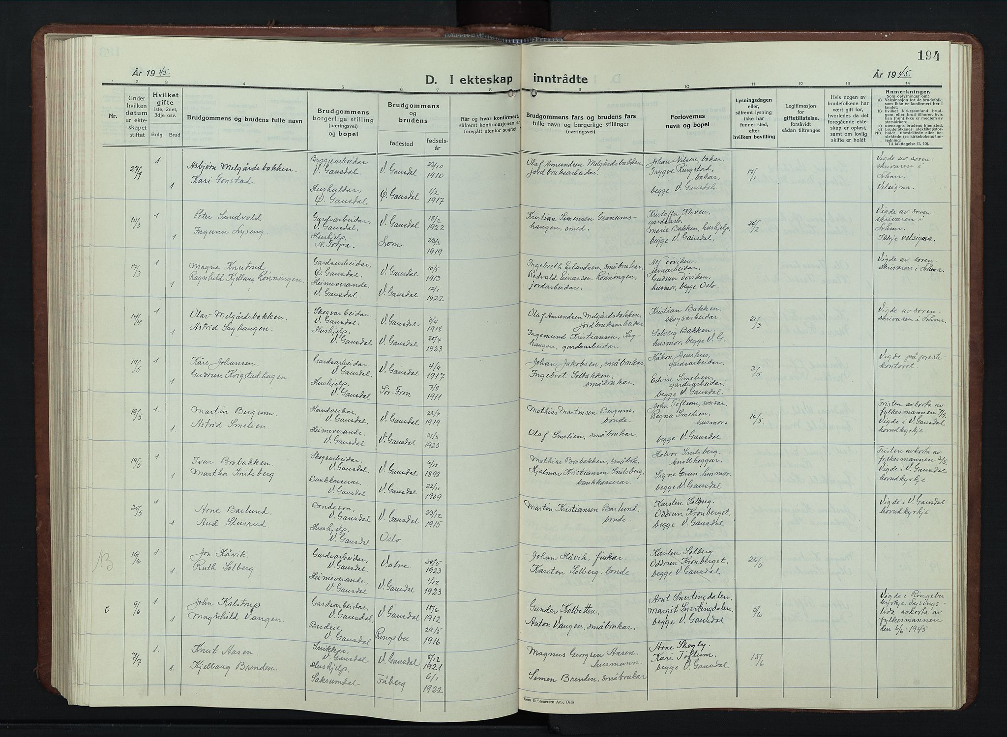 Vestre Gausdal prestekontor, SAH/PREST-094/H/Ha/Hab/L0005: Parish register (copy) no. 5, 1926-1955, p. 194