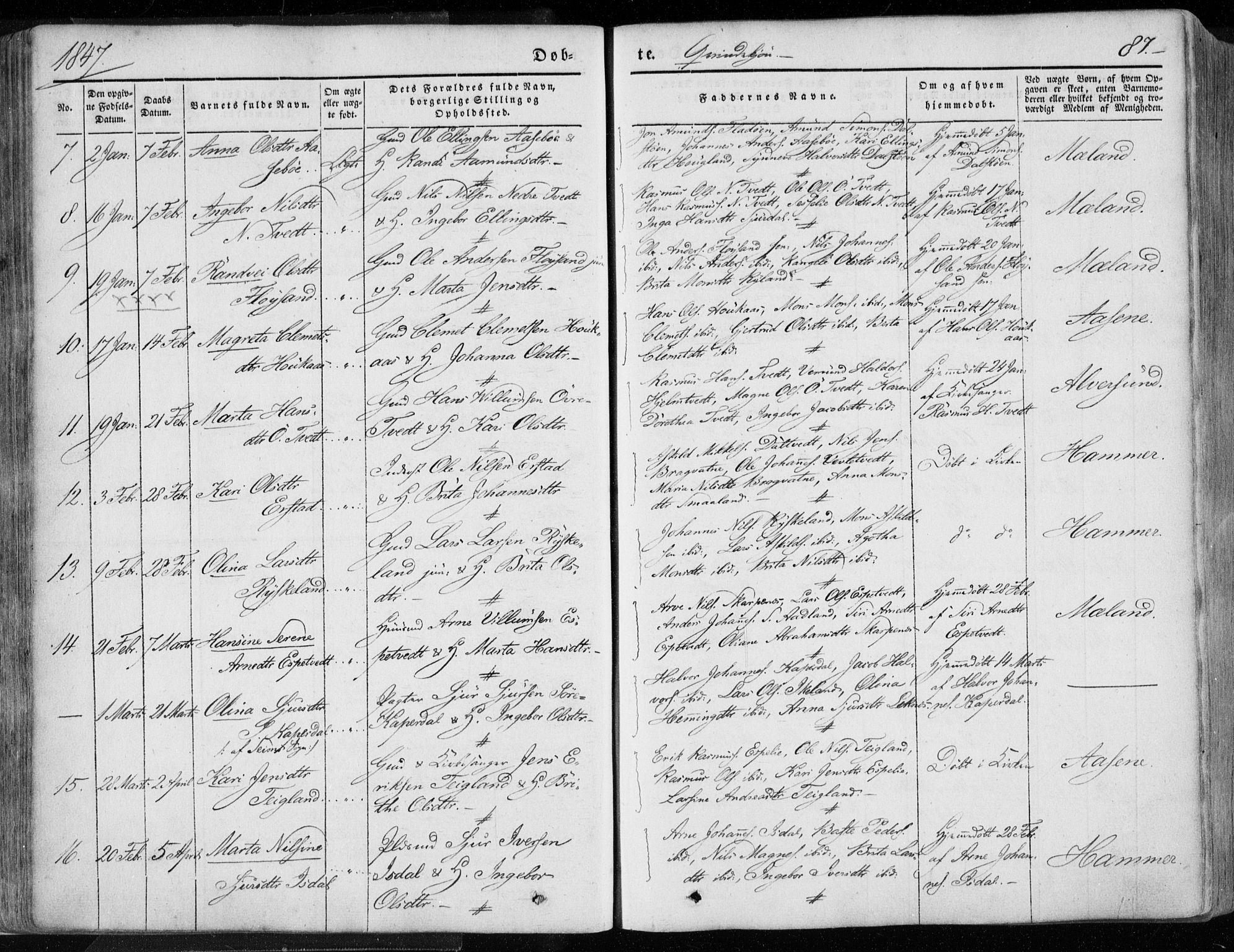 Hamre sokneprestembete, AV/SAB-A-75501/H/Ha/Haa/Haaa/L0013: Parish register (official) no. A 13, 1846-1857, p. 87