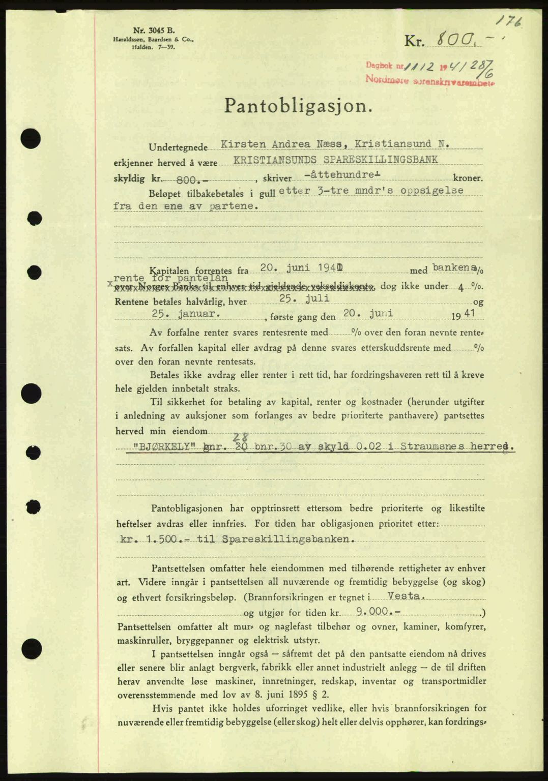 Nordmøre sorenskriveri, AV/SAT-A-4132/1/2/2Ca: Mortgage book no. B88, 1941-1942, Diary no: : 1112/1941