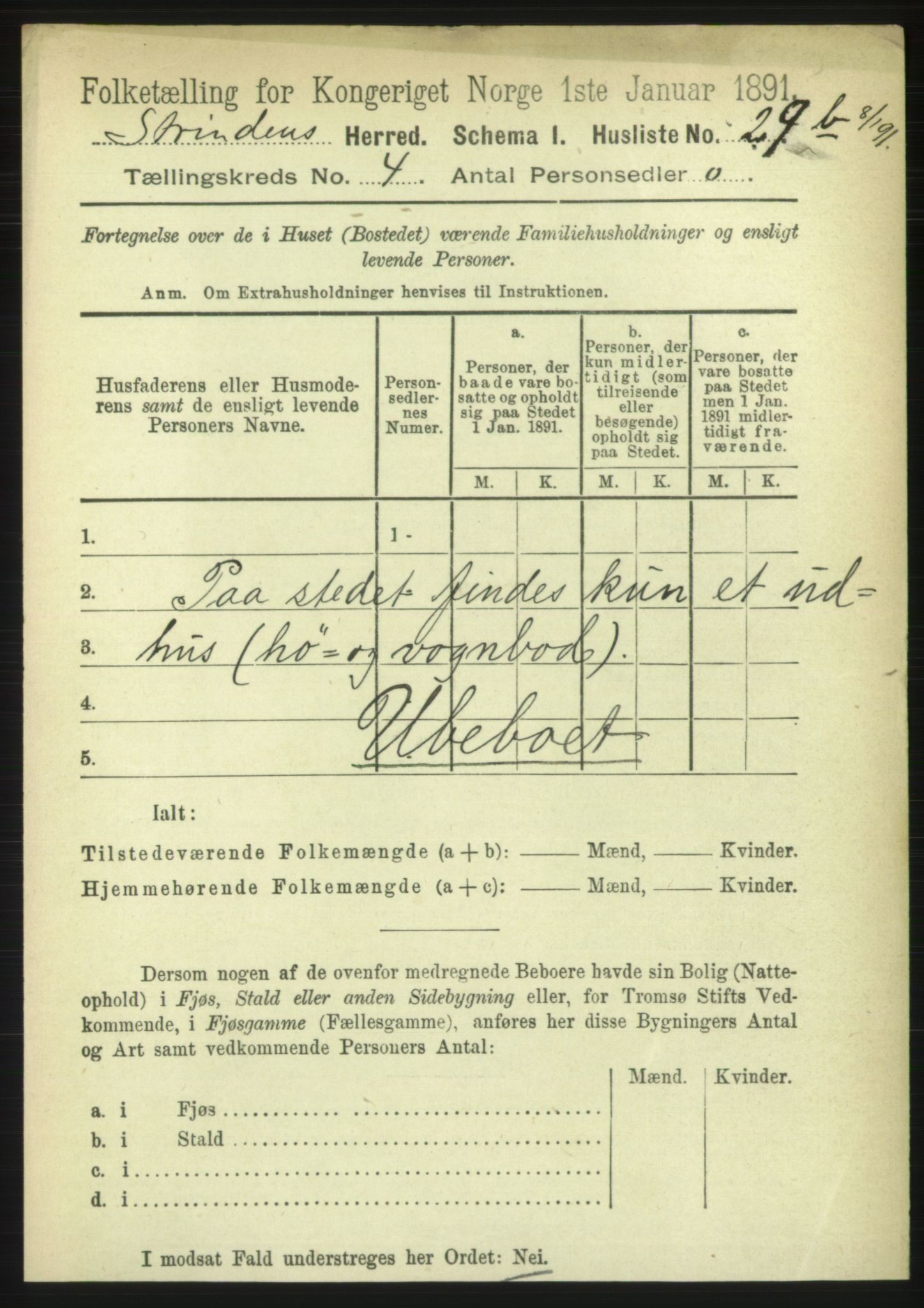 RA, 1891 census for 1660 Strinda, 1891, p. 3806