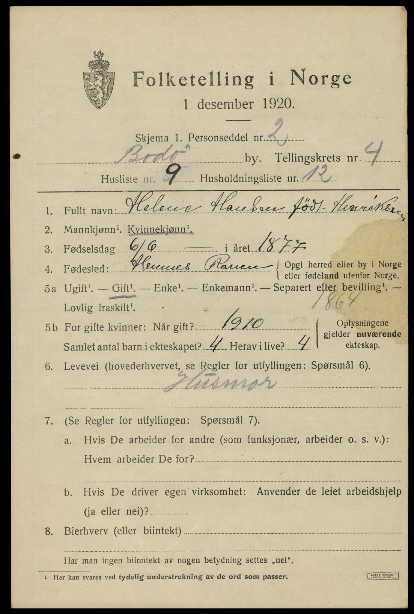 SAT, 1920 census for Bodø, 1920, p. 7385