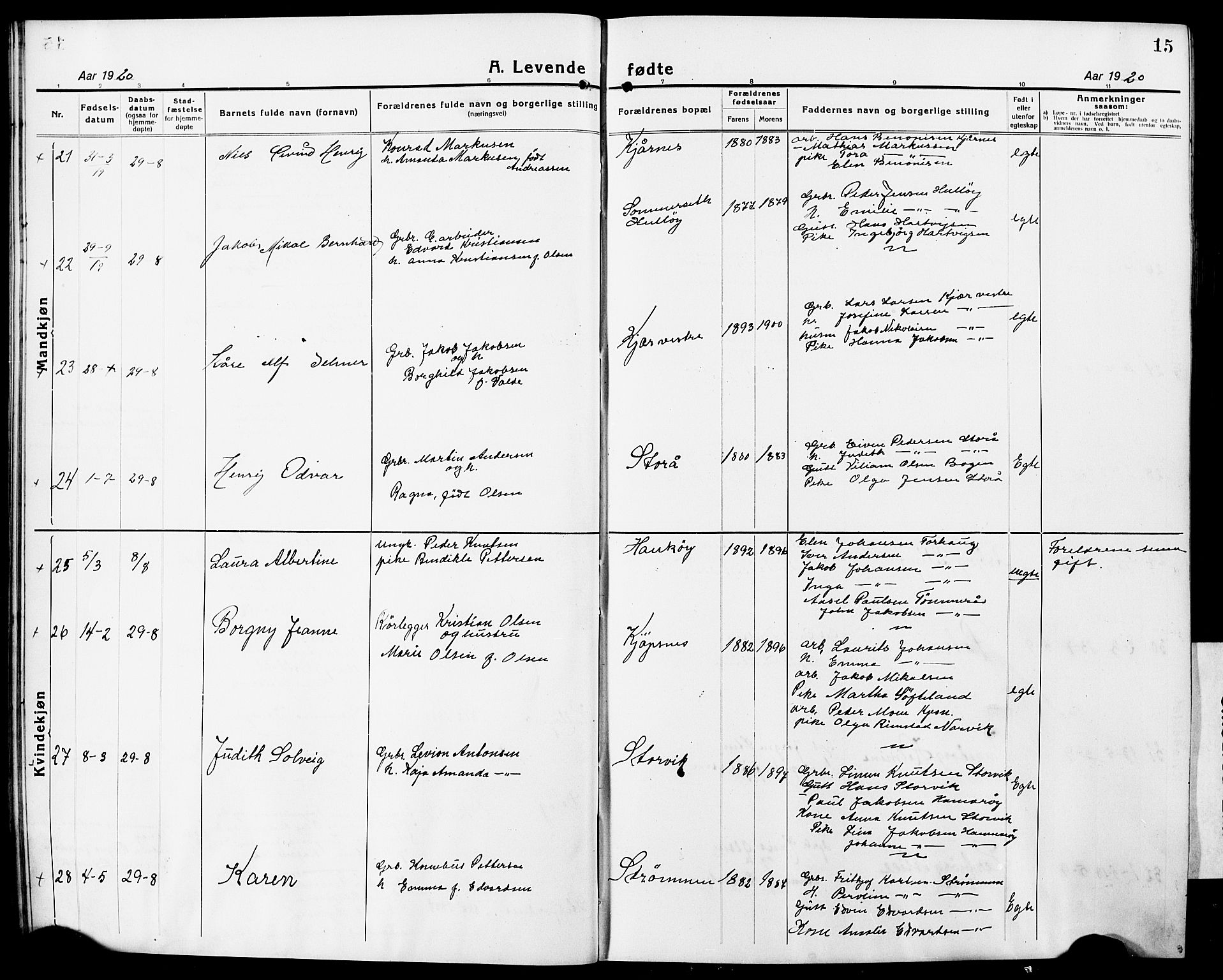 Ministerialprotokoller, klokkerbøker og fødselsregistre - Nordland, AV/SAT-A-1459/861/L0878: Parish register (copy) no. 861C04, 1917-1928, p. 15