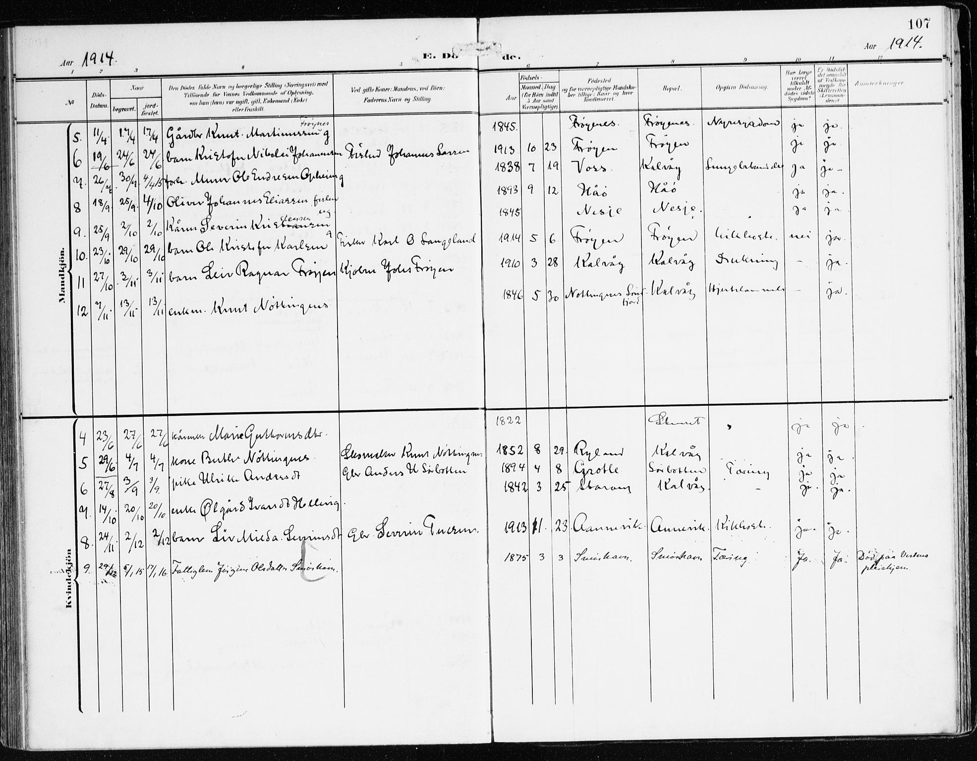 Bremanger sokneprestembete, SAB/A-82201/H/Haa/Haab/L0003: Parish register (official) no. B 3, 1908-1925, p. 107