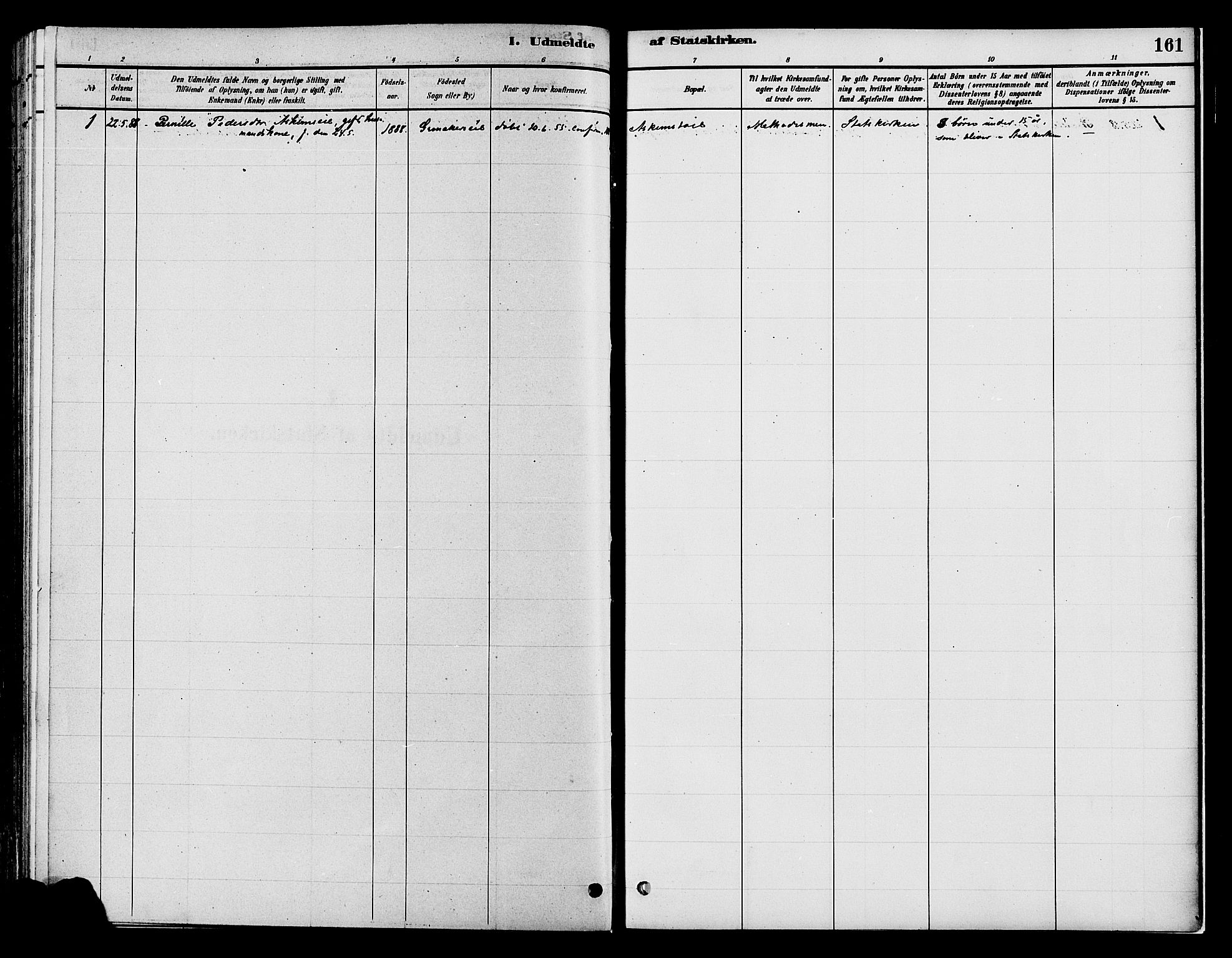 Gran prestekontor, SAH/PREST-112/H/Ha/Haa/L0016: Parish register (official) no. 16, 1880-1888, p. 161