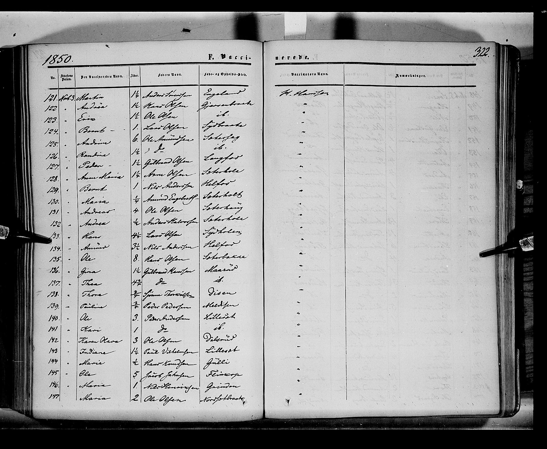 Sør-Odal prestekontor, SAH/PREST-030/H/Ha/Haa/L0001: Parish register (official) no. 1, 1849-1859, p. 322