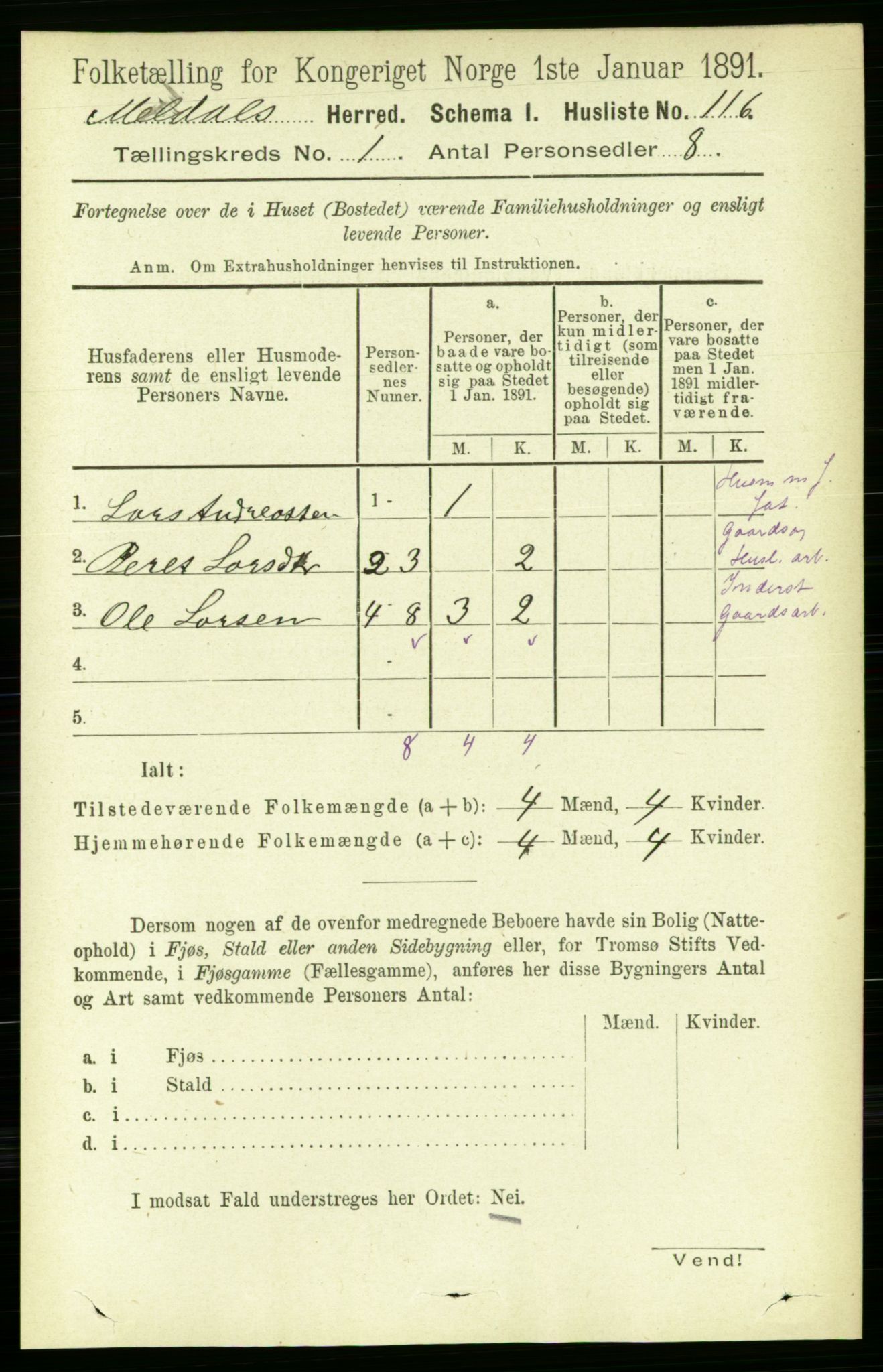 RA, 1891 census for 1636 Meldal, 1891, p. 145