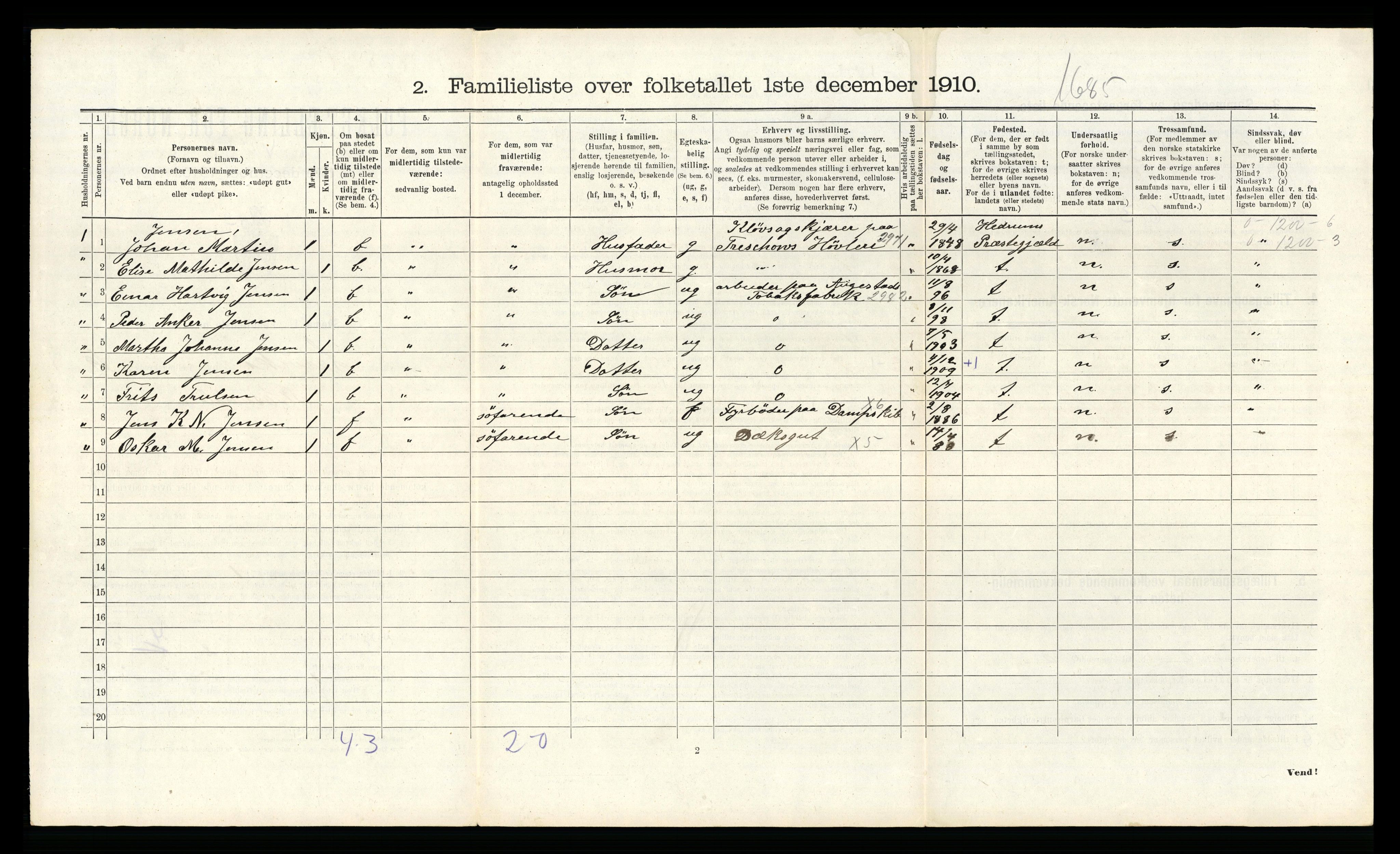 RA, 1910 census for Larvik, 1910, p. 6294