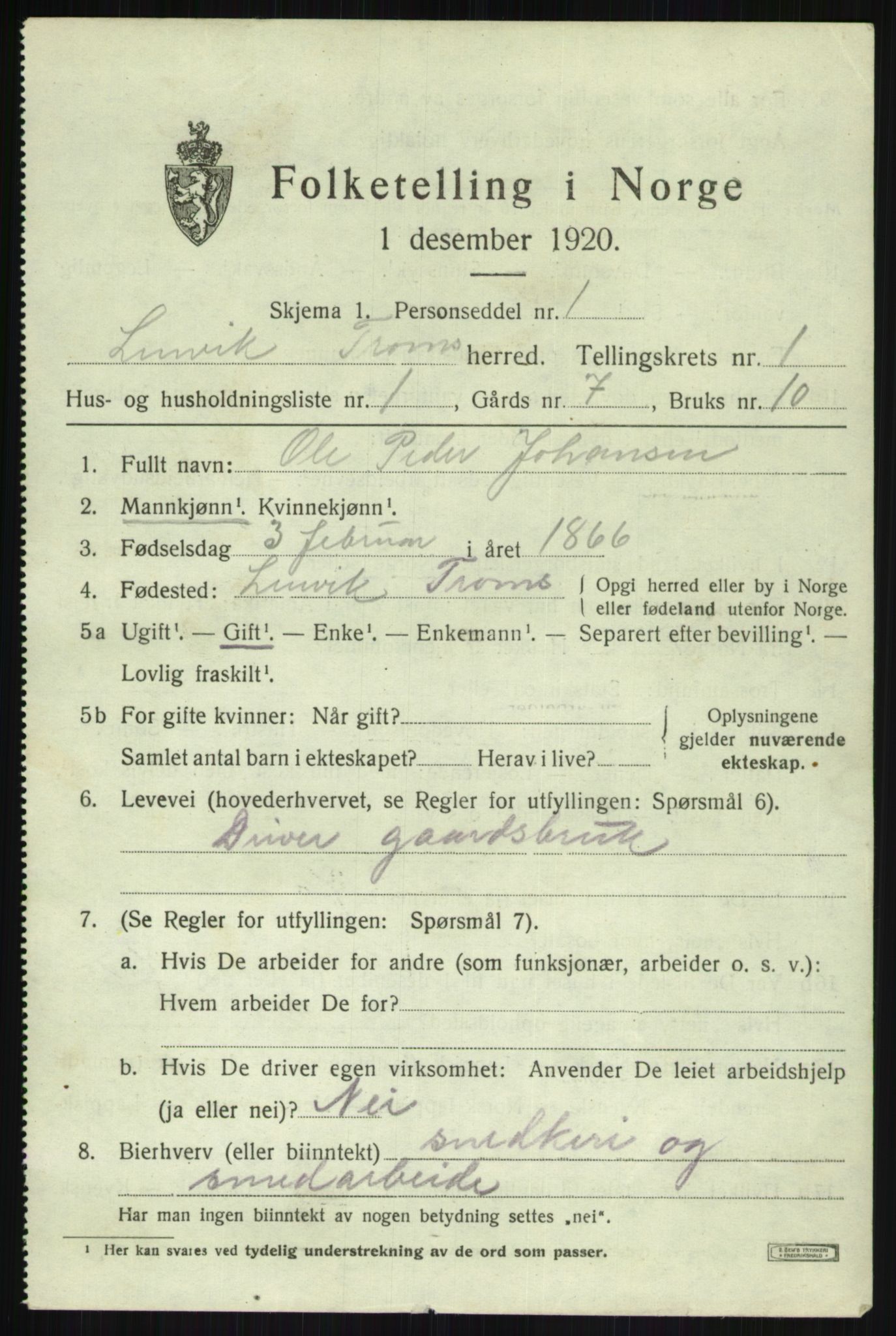 SATØ, 1920 census for Lenvik, 1920, p. 1952