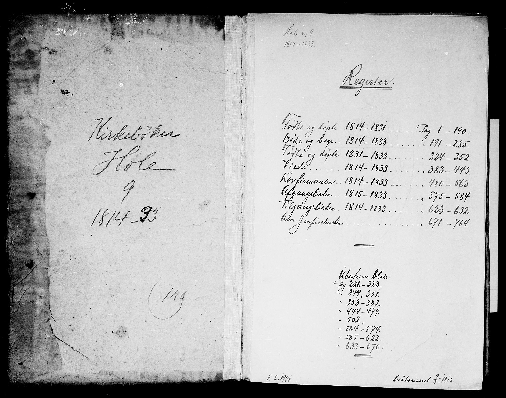 Hole kirkebøker, SAKO/A-228/F/Fa/L0004: Parish register (official) no. I 4, 1814-1833
