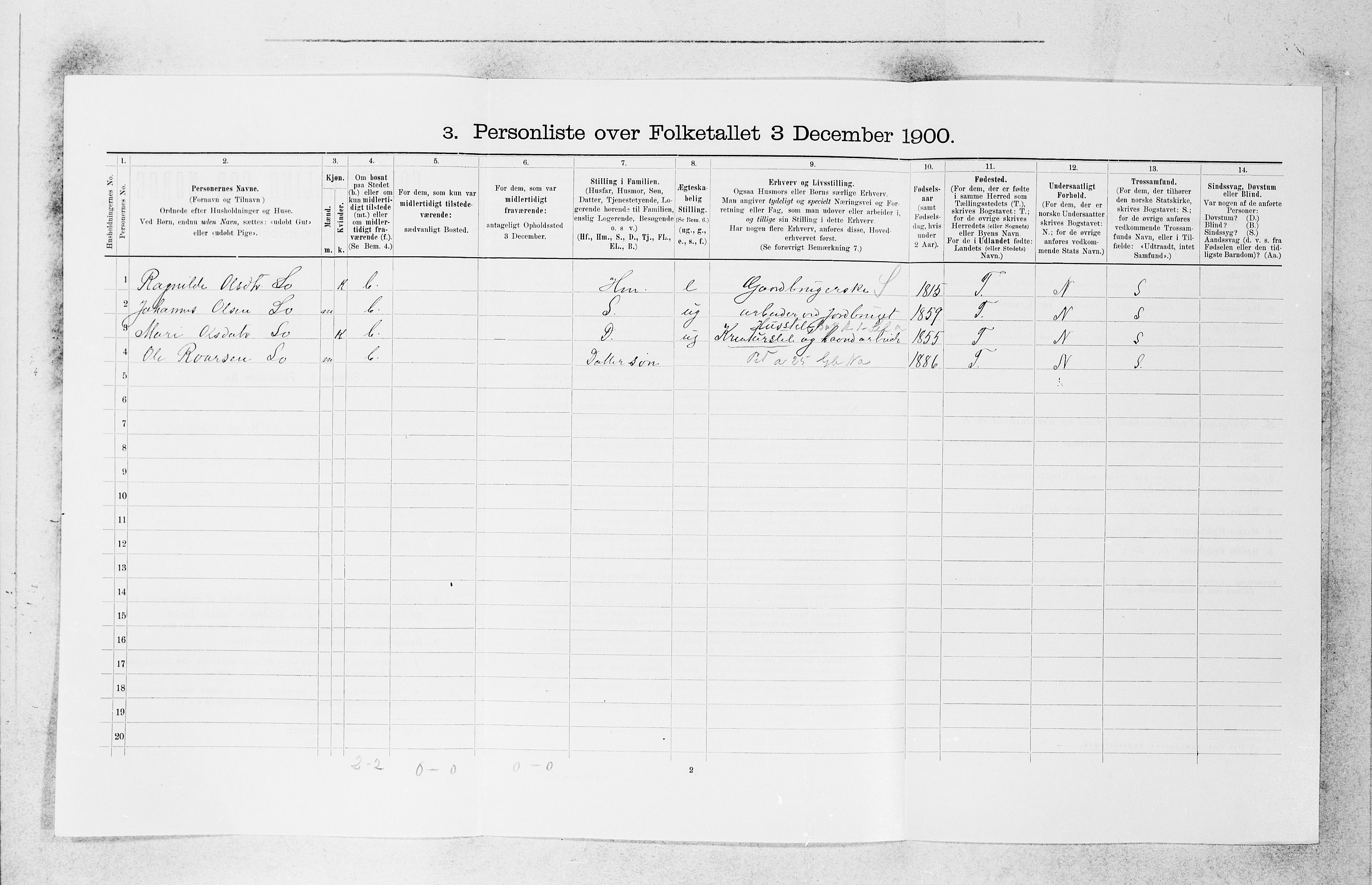 SAB, 1900 census for Borgund, 1900, p. 96