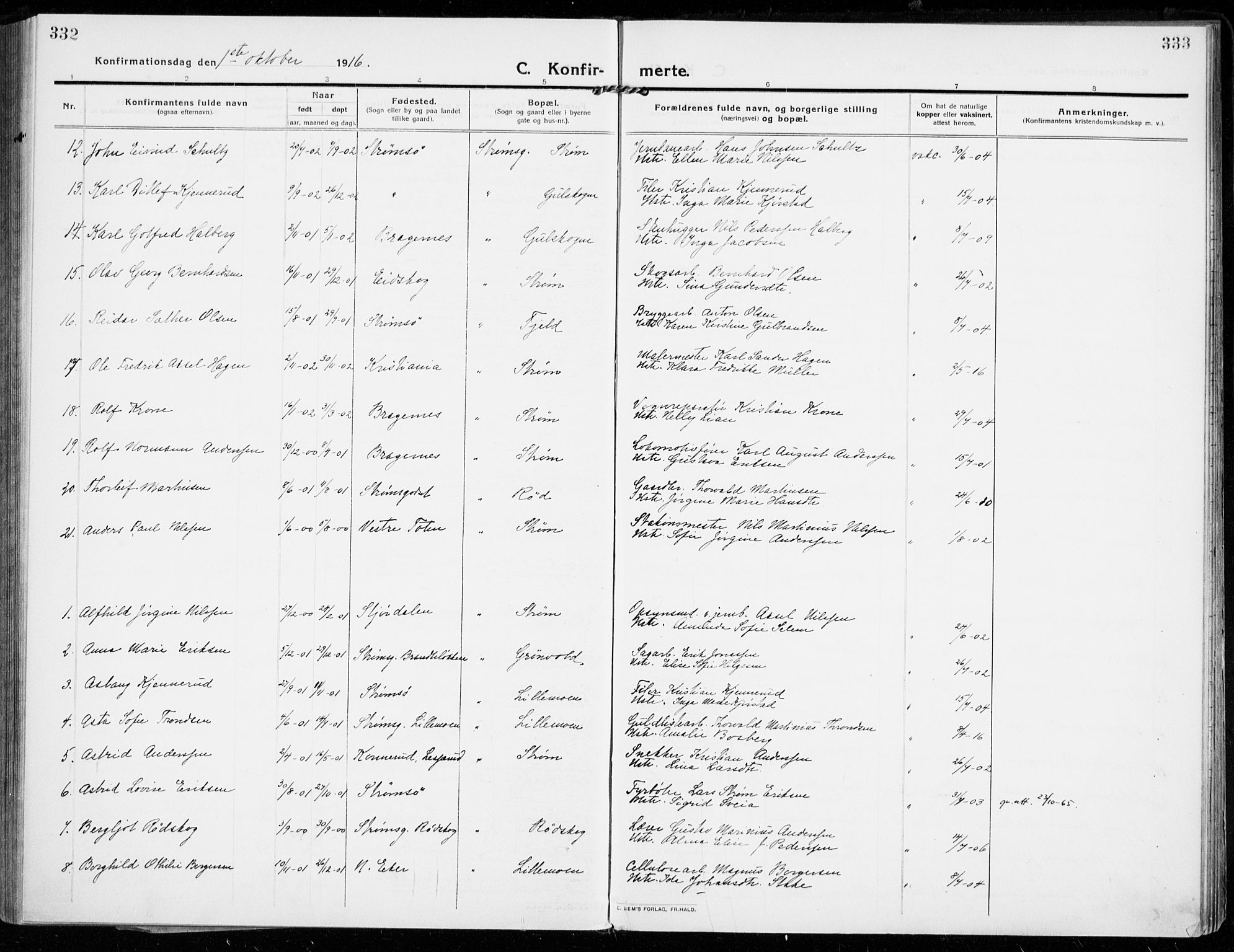 Strømsgodset kirkebøker, AV/SAKO-A-324/F/Fa/L0002: Parish register (official) no. 2, 1910-1920, p. 332-333