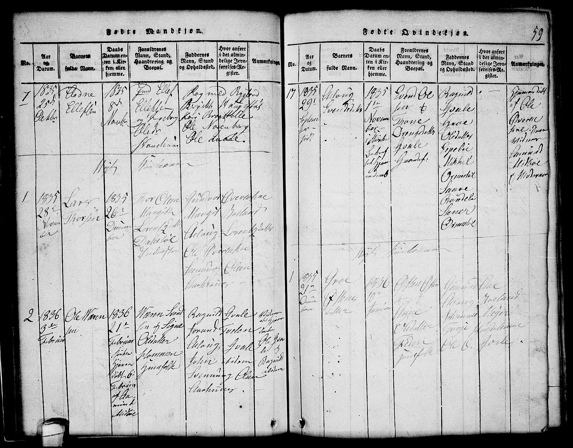 Lårdal kirkebøker, SAKO/A-284/G/Gc/L0001: Parish register (copy) no. III 1, 1815-1854, p. 59