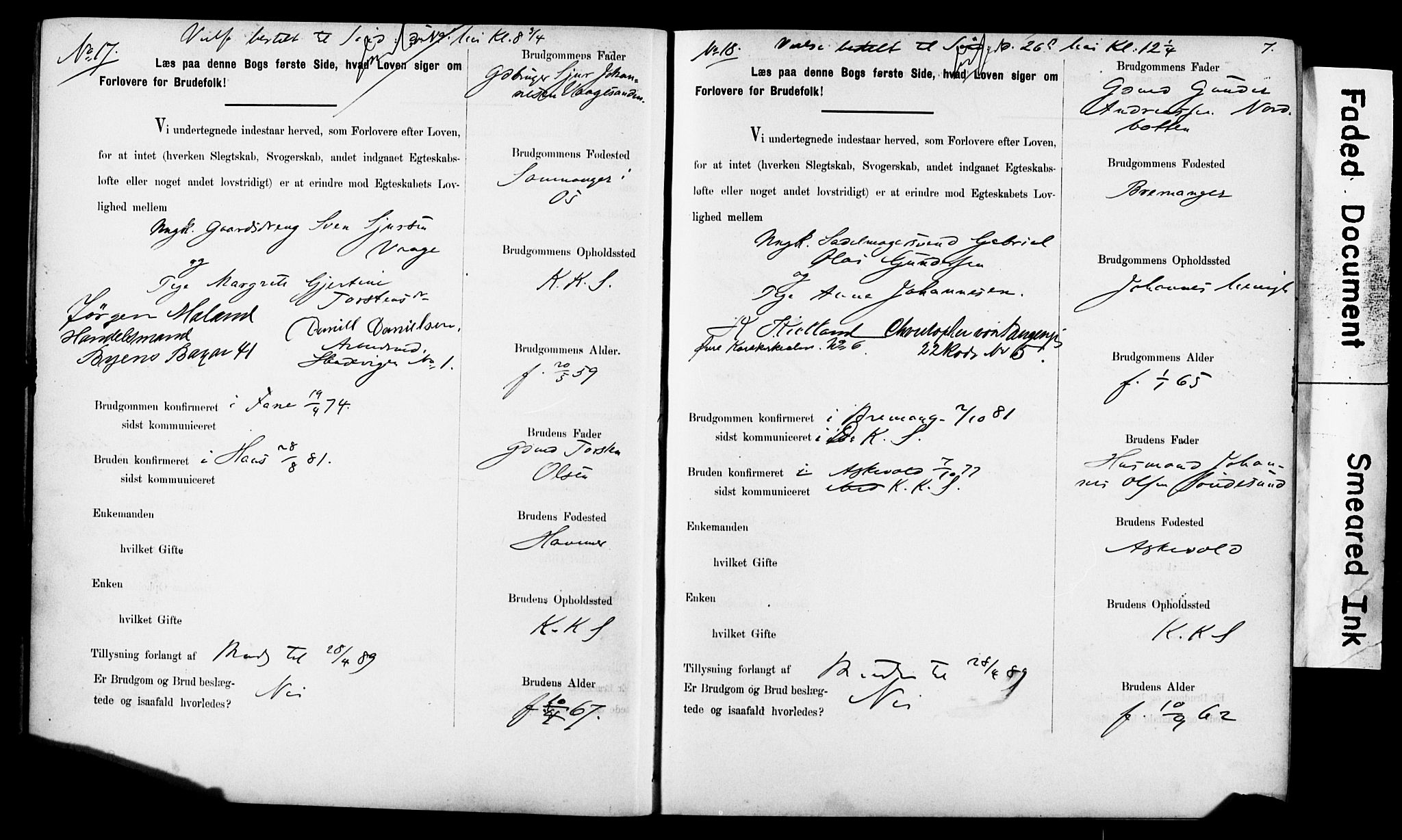 Korskirken sokneprestembete, AV/SAB-A-76101: Best man's statements no. II.5.6, 1889-1898, p. 7