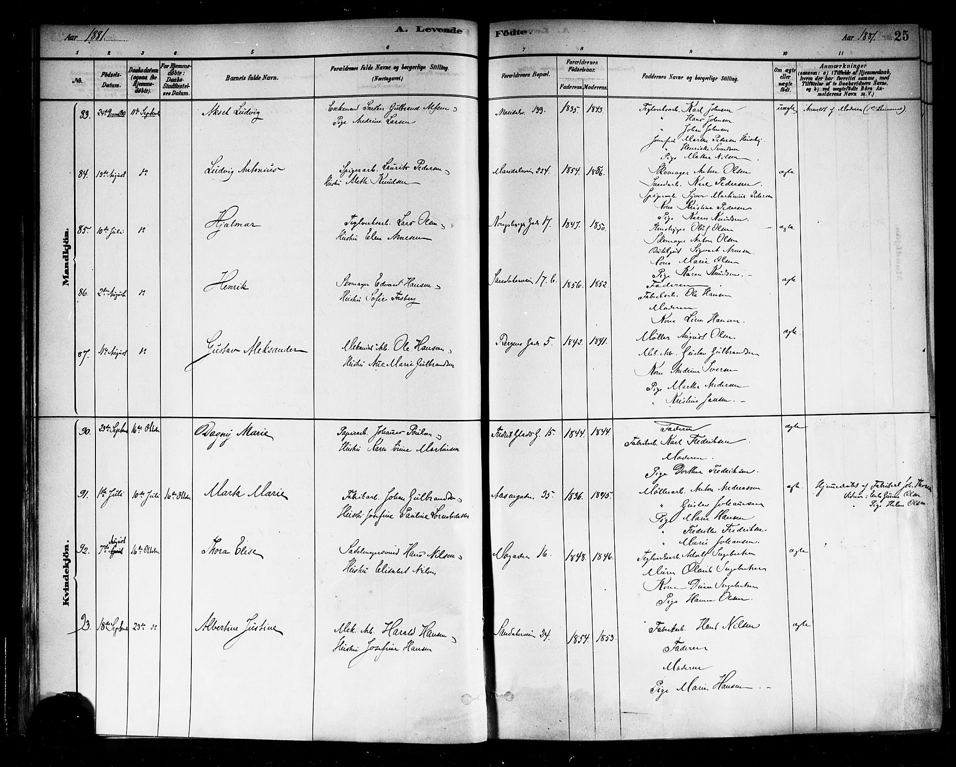 Sagene prestekontor Kirkebøker, AV/SAO-A-10796/F/L0001: Parish register (official) no. 1, 1880-1893, p. 25