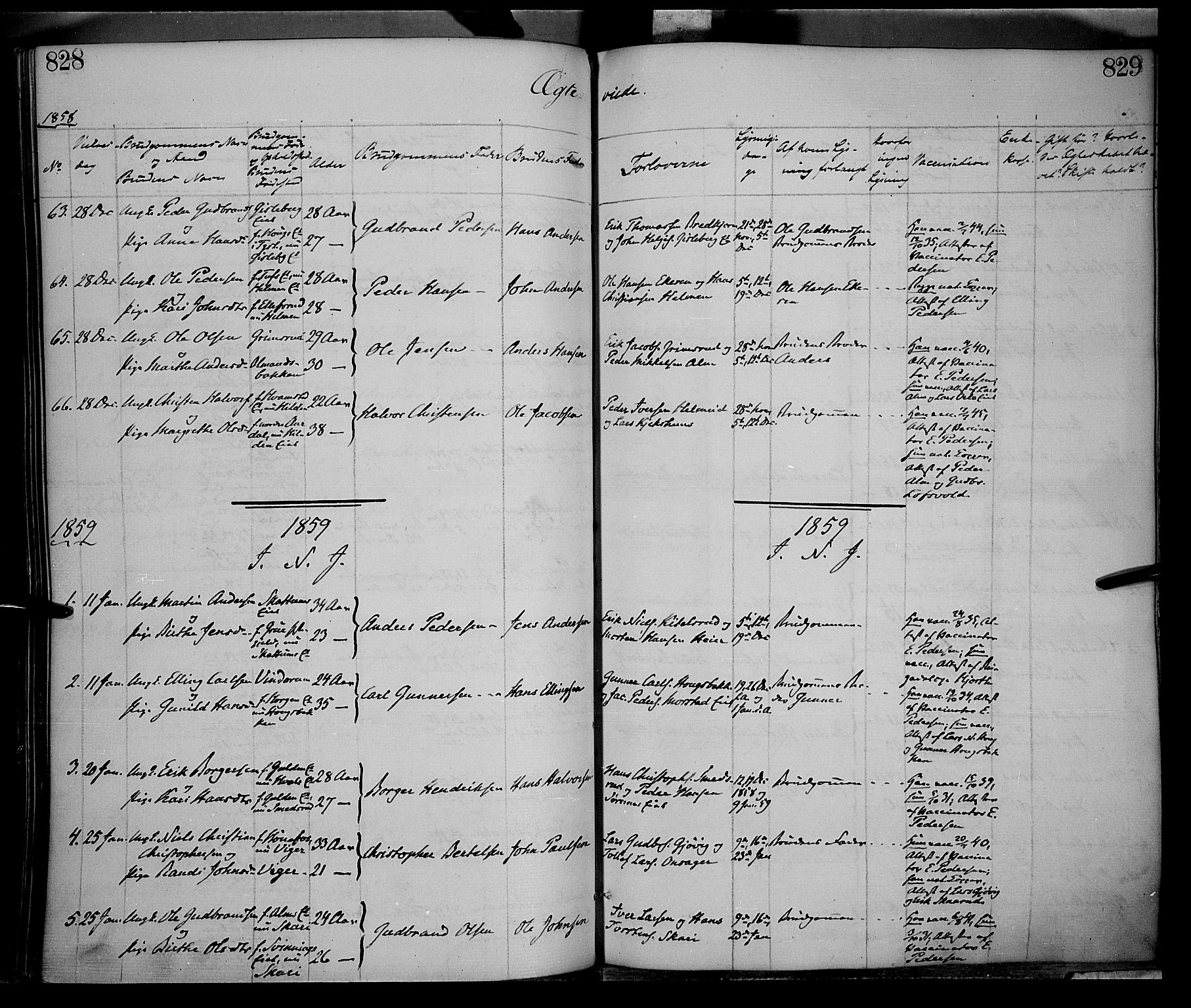 Gran prestekontor, SAH/PREST-112/H/Ha/Haa/L0012: Parish register (official) no. 12, 1856-1874, p. 828-829