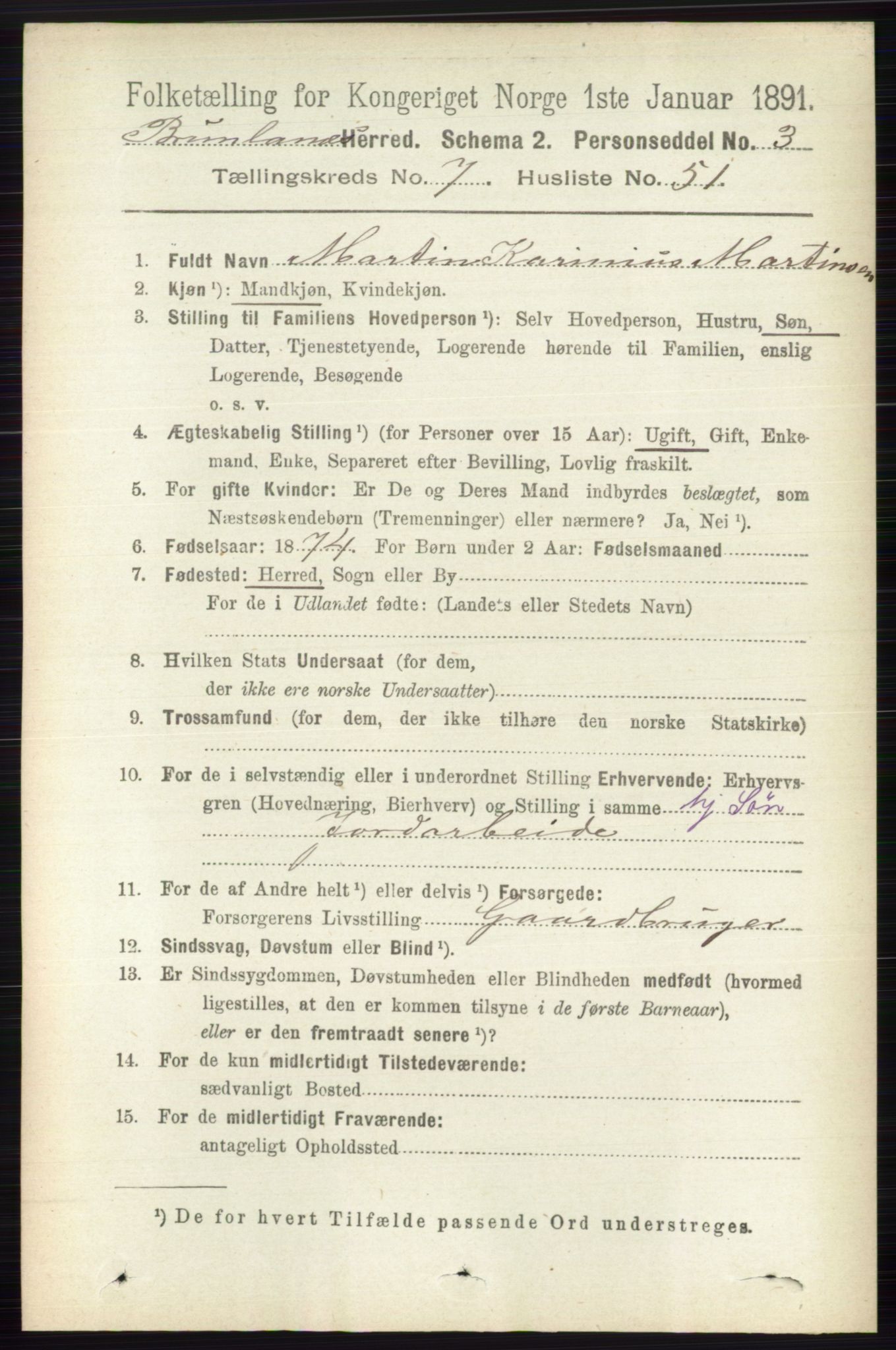 RA, 1891 census for 0726 Brunlanes, 1891, p. 3287