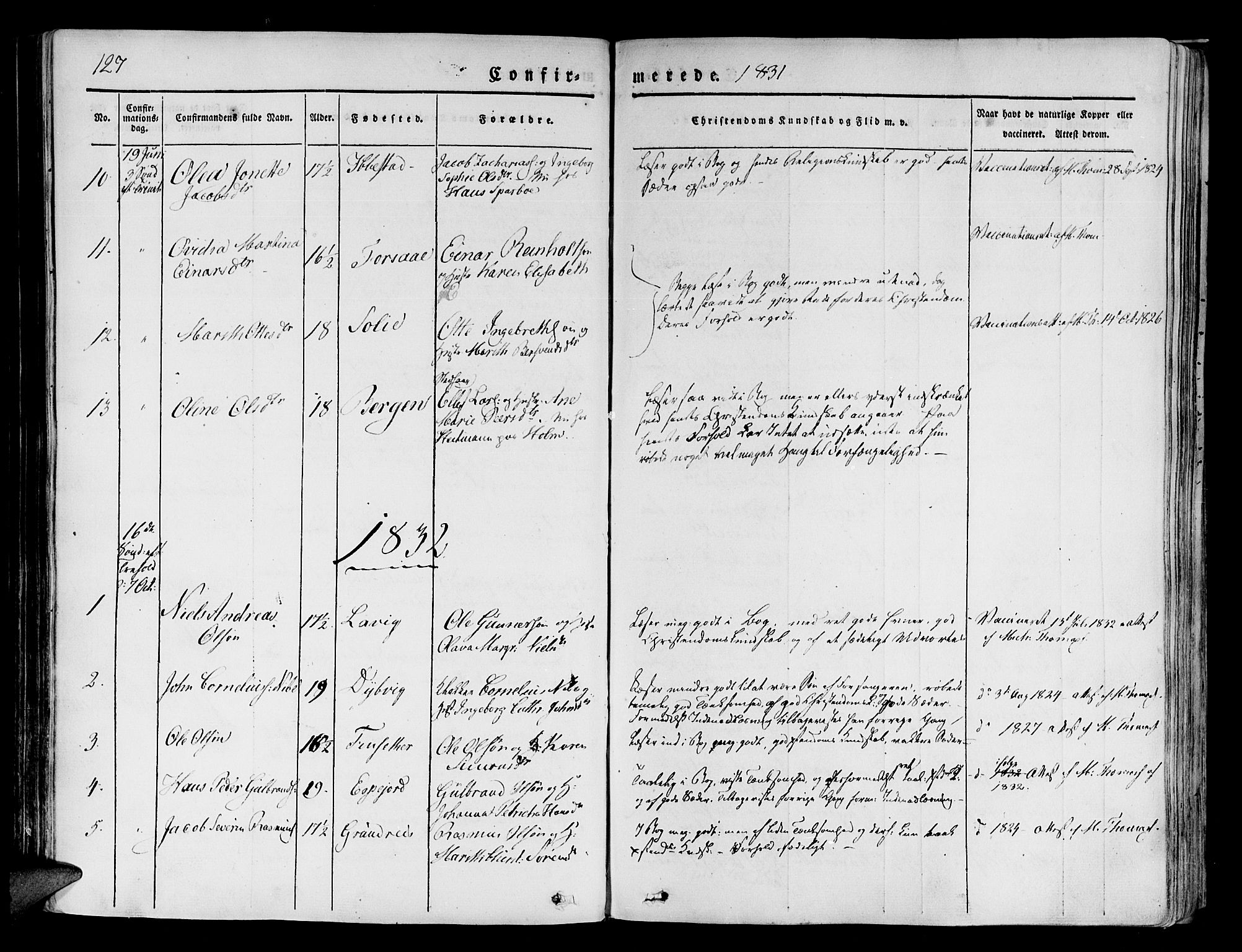 Tranøy sokneprestkontor, SATØ/S-1313/I/Ia/Iaa/L0005kirke: Parish register (official) no. 5, 1829-1844, p. 127