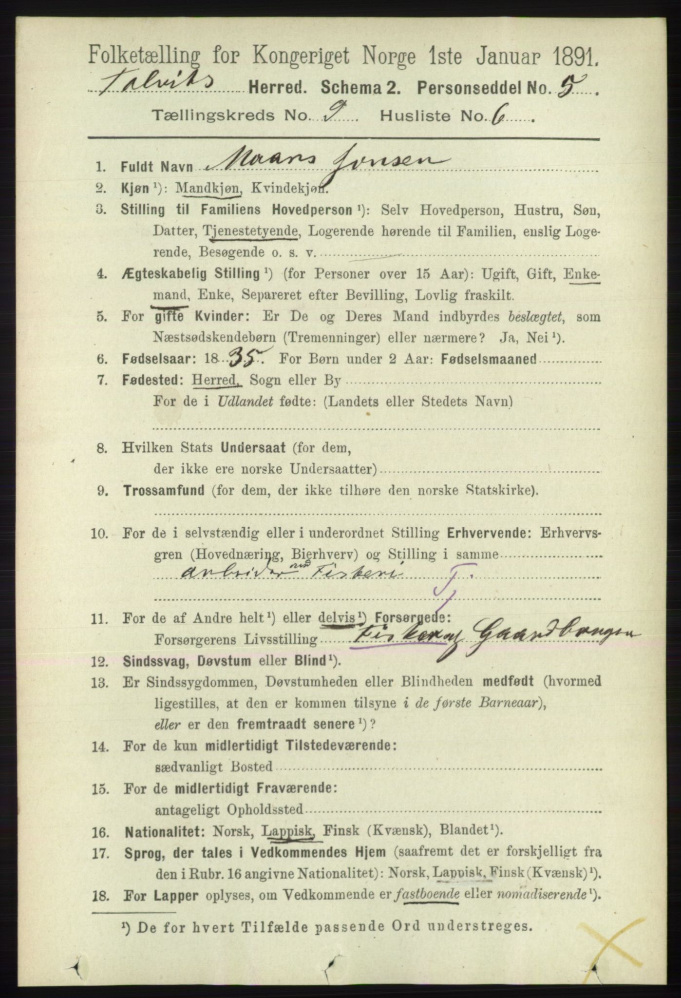 RA, 1891 census for 2013 Talvik, 1891, p. 2204