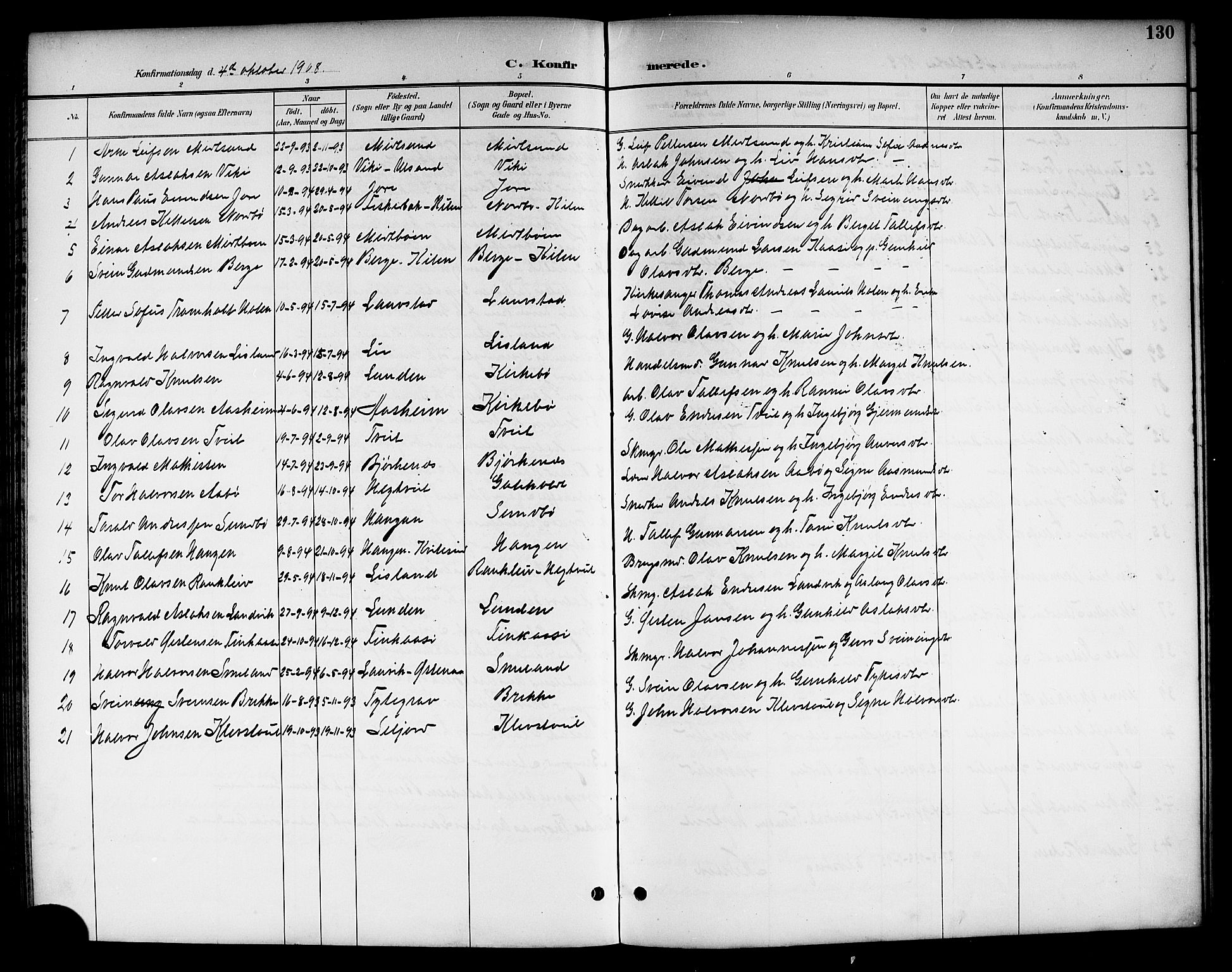 Kviteseid kirkebøker, SAKO/A-276/G/Ga/L0002: Parish register (copy) no. I 2, 1893-1918, p. 130