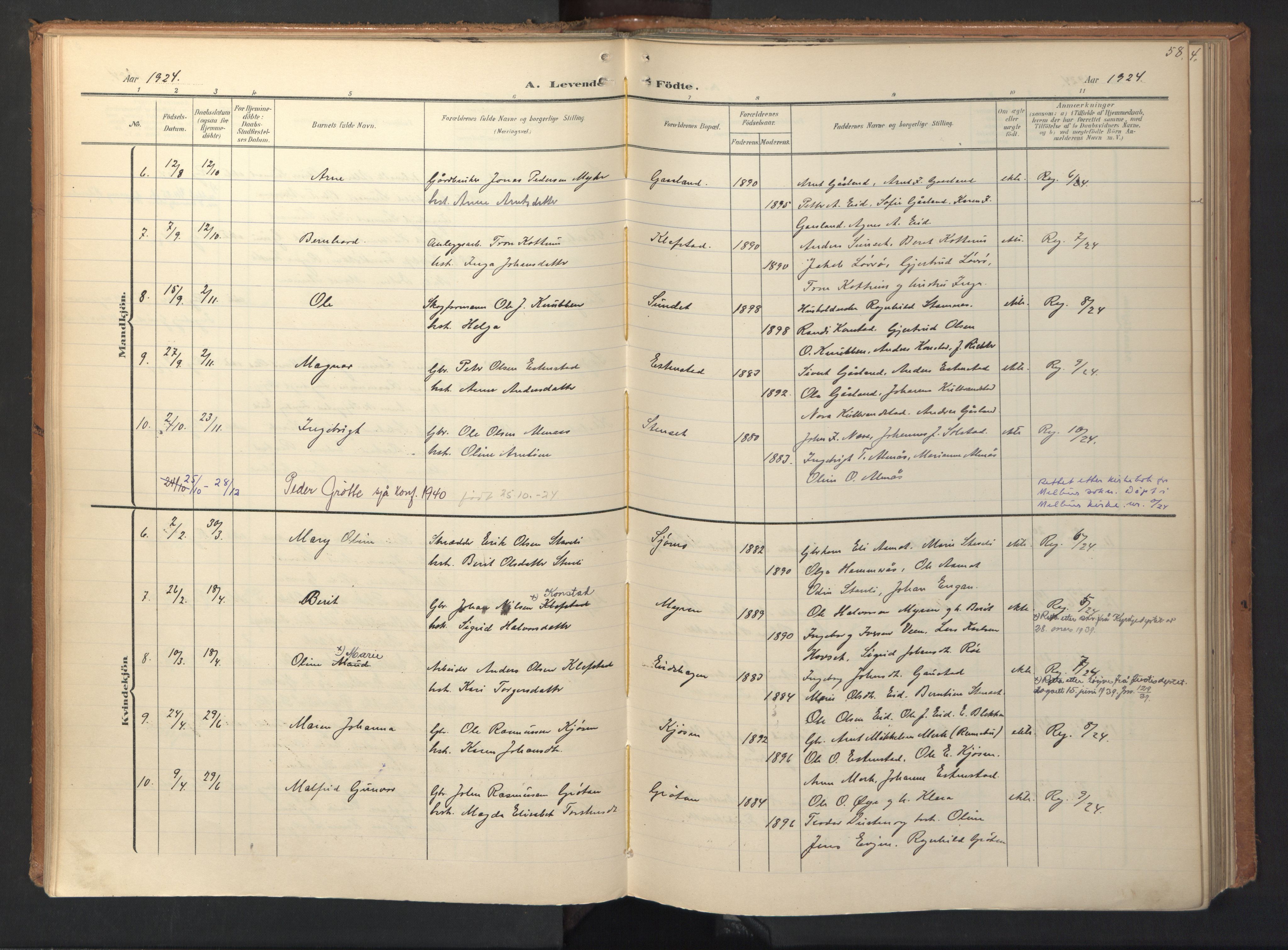 Ministerialprotokoller, klokkerbøker og fødselsregistre - Sør-Trøndelag, SAT/A-1456/694/L1128: Parish register (official) no. 694A02, 1906-1931, p. 58