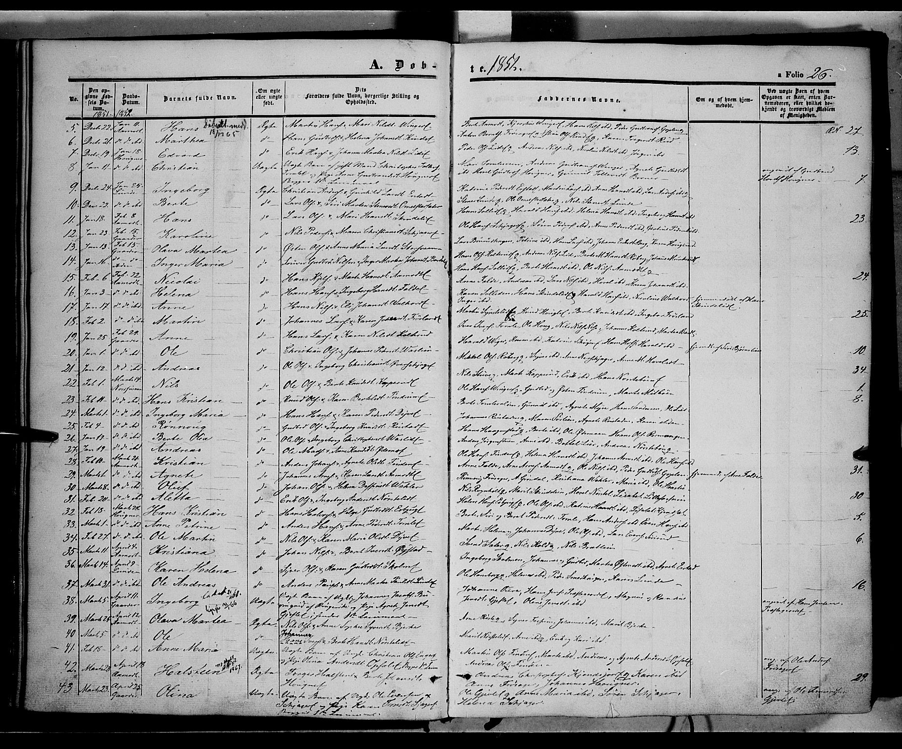 Land prestekontor, SAH/PREST-120/H/Ha/Haa/L0010: Parish register (official) no. 10, 1847-1859, p. 26