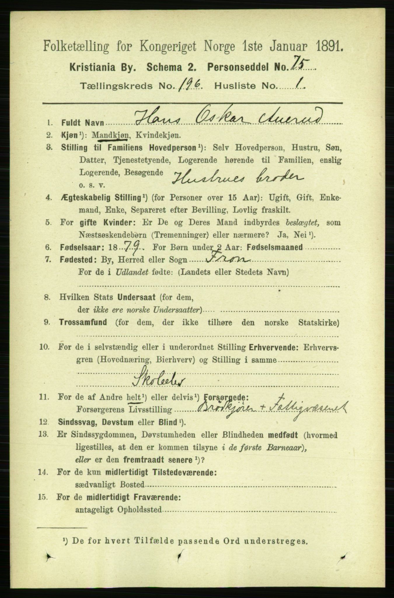 RA, 1891 census for 0301 Kristiania, 1891, p. 118167