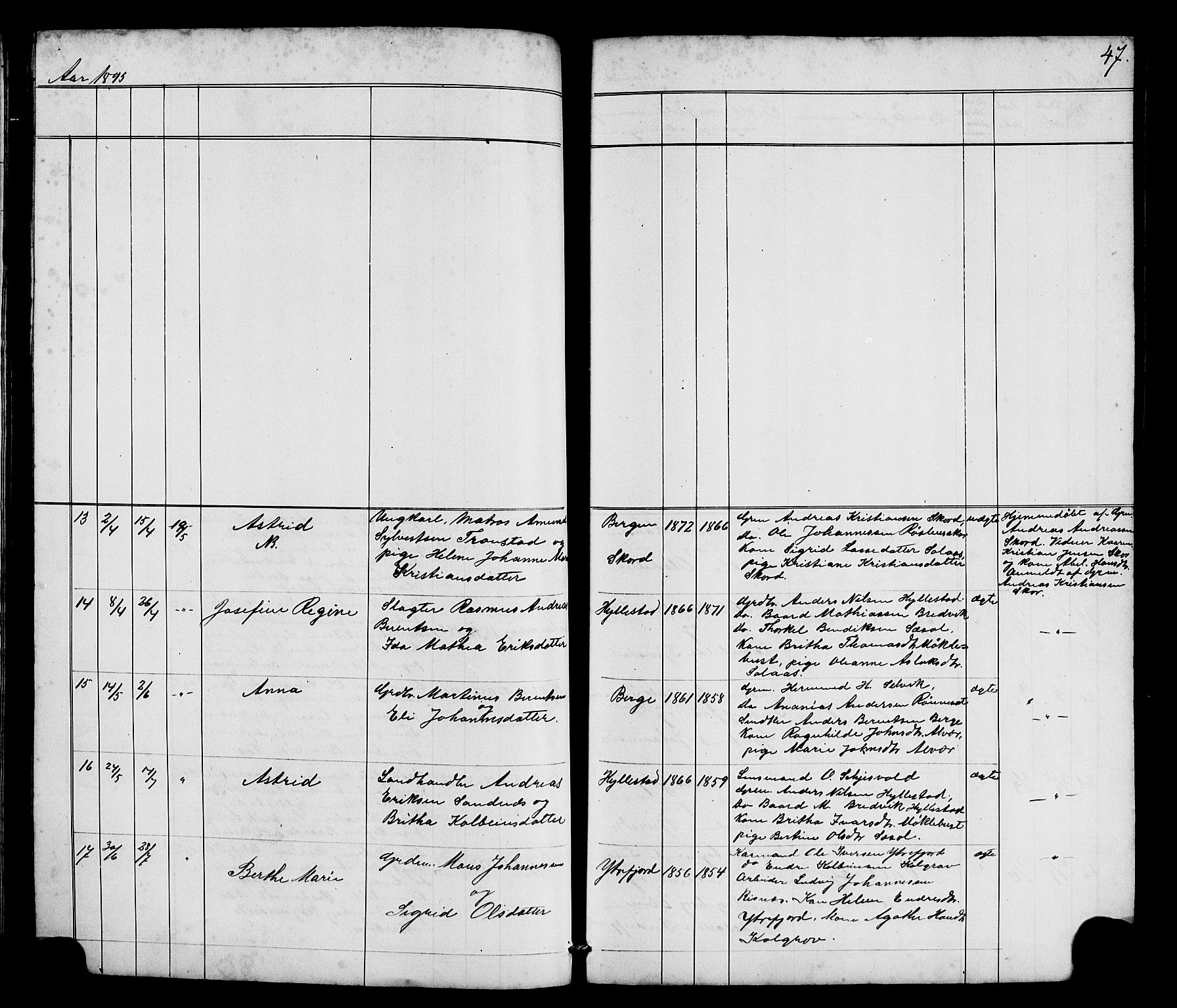 Hyllestad sokneprestembete, SAB/A-80401: Parish register (copy) no. A 2, 1876-1906, p. 47