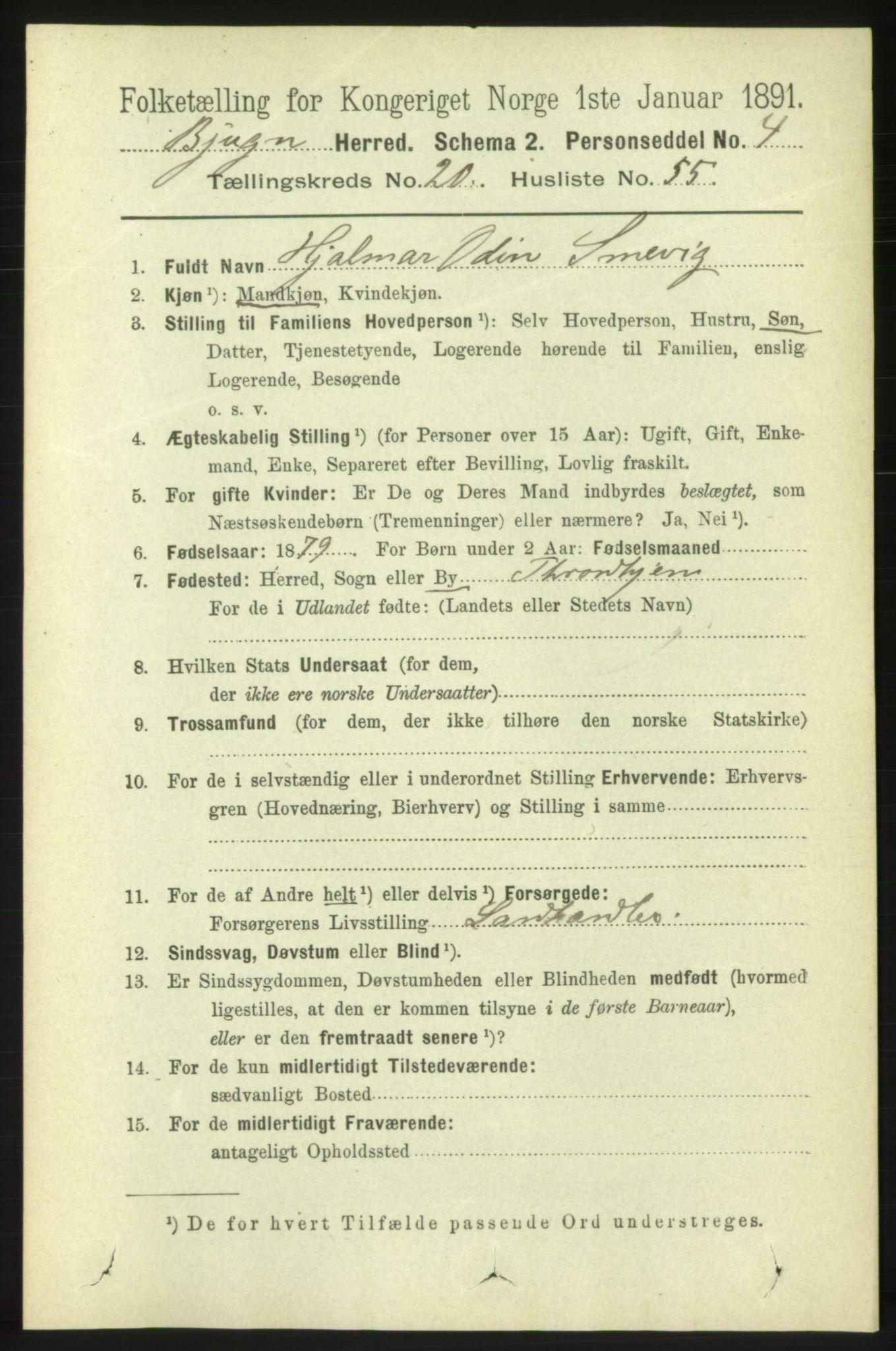 RA, 1891 census for 1627 Bjugn, 1891, p. 5742