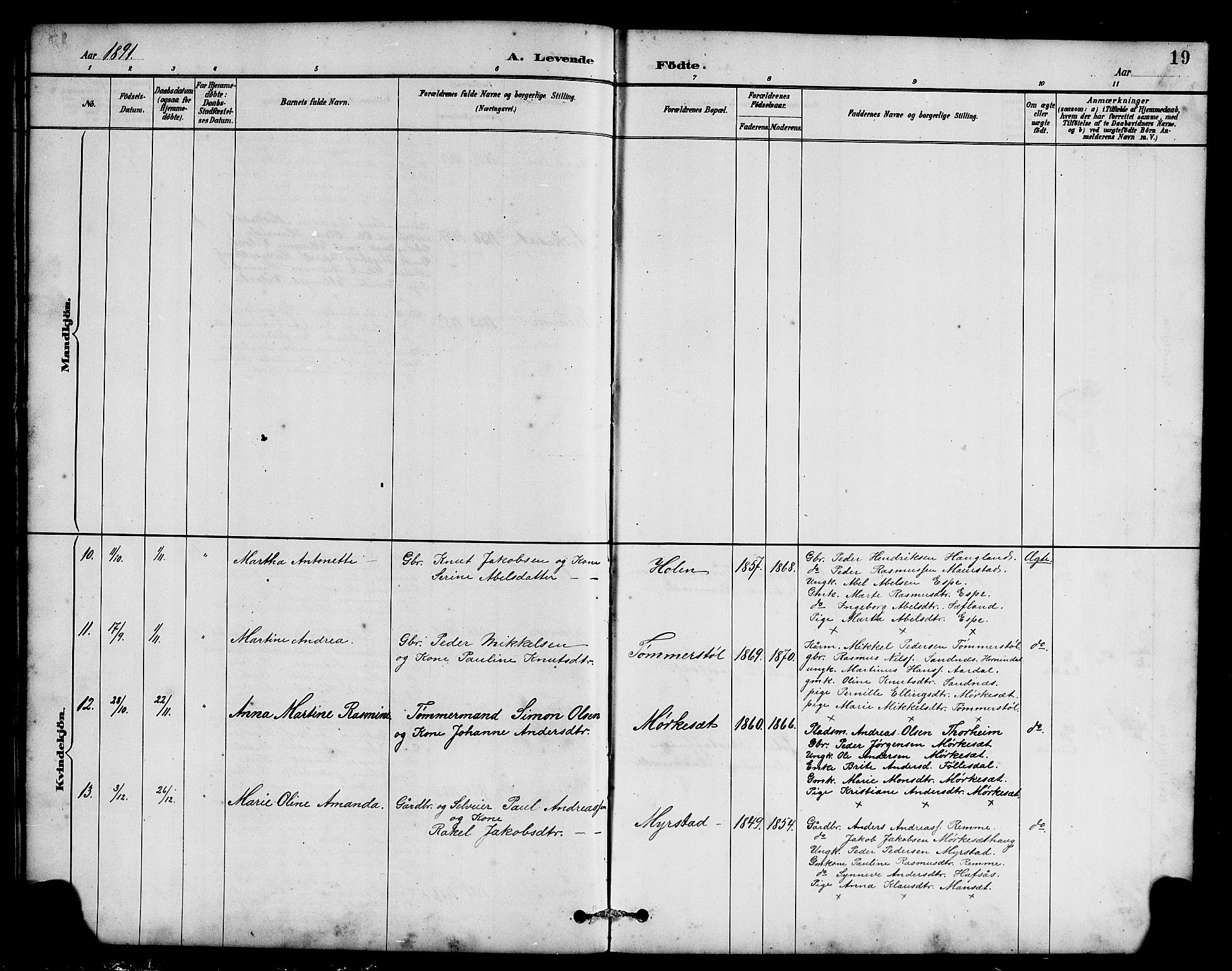 Eid sokneprestembete, AV/SAB-A-82301/H/Hab/Habc/L0002: Parish register (copy) no. C 2, 1887-1906, p. 19