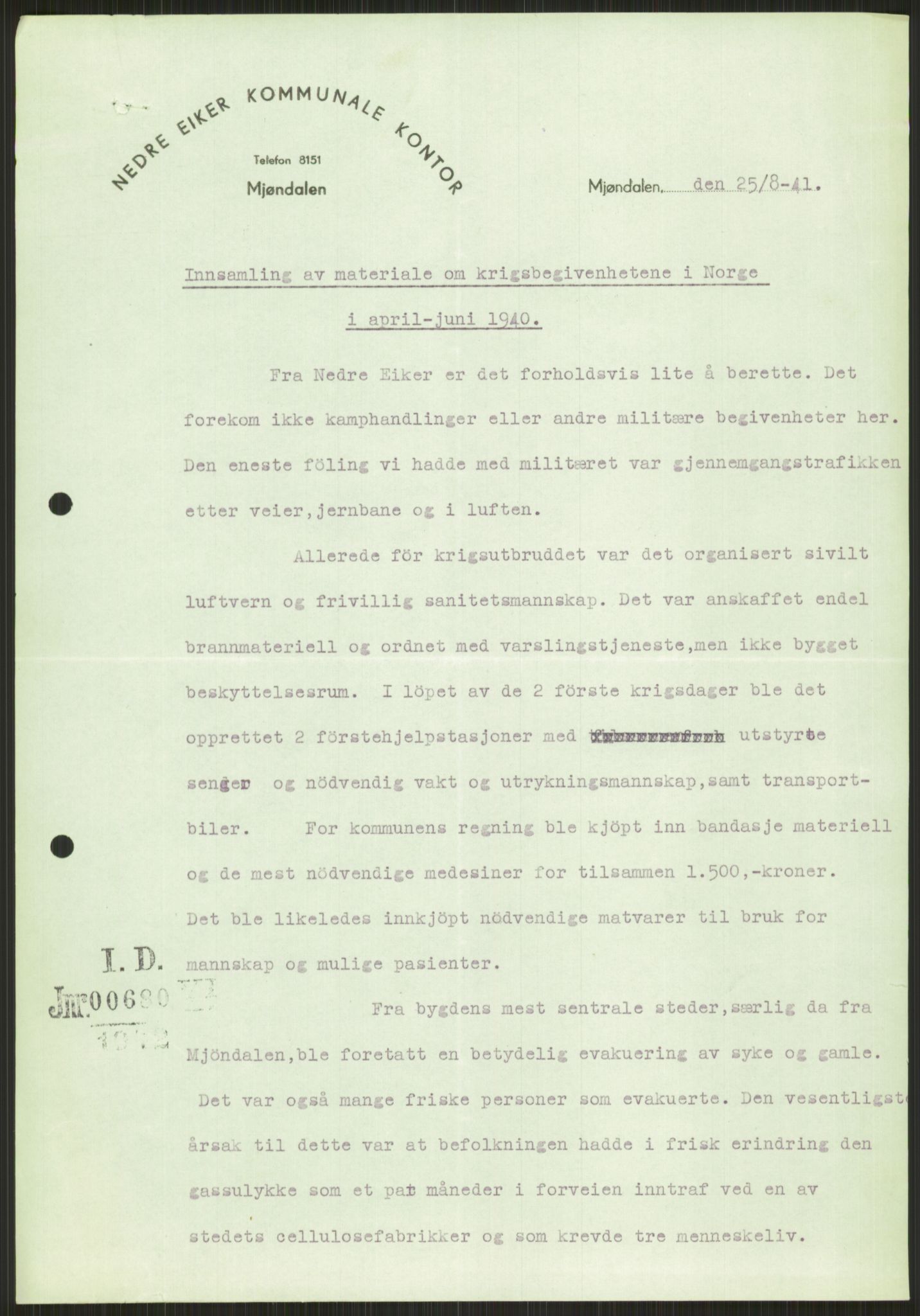 Forsvaret, Forsvarets krigshistoriske avdeling, AV/RA-RAFA-2017/Y/Ya/L0014: II-C-11-31 - Fylkesmenn.  Rapporter om krigsbegivenhetene 1940., 1940, p. 435