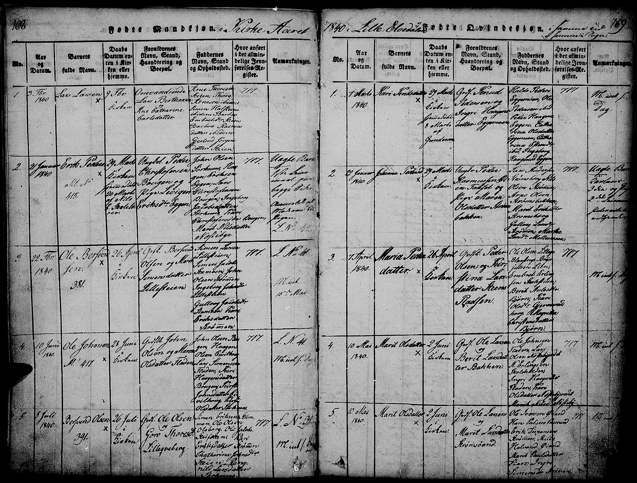 Tynset prestekontor, SAH/PREST-058/H/Ha/Hab/L0002: Parish register (copy) no. 2, 1814-1862, p. 168-169