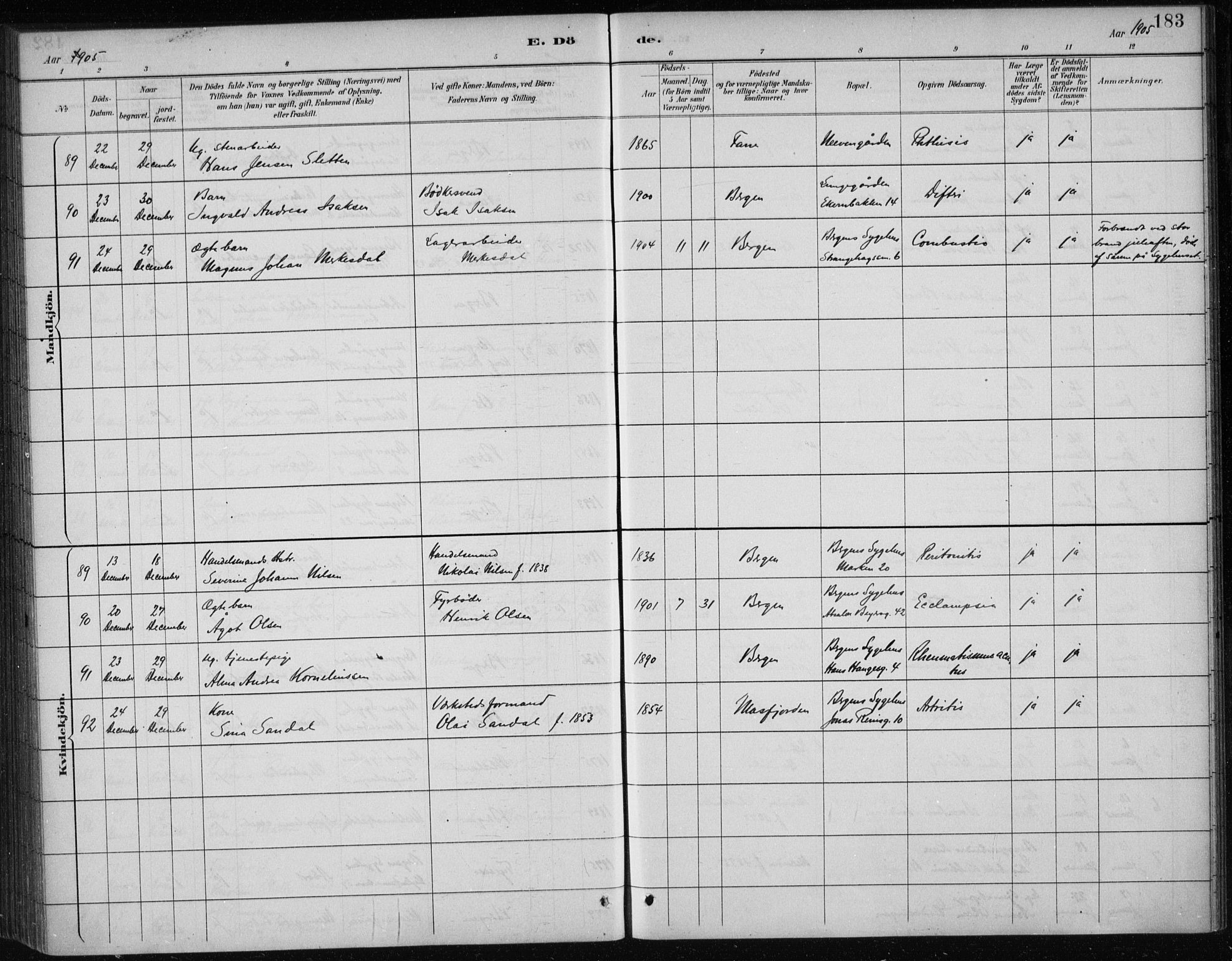 Bergen kommunale pleiehjem - stiftelsespresten, SAB/A-100281: Parish register (official) no. A 5, 1887-1908, p. 183