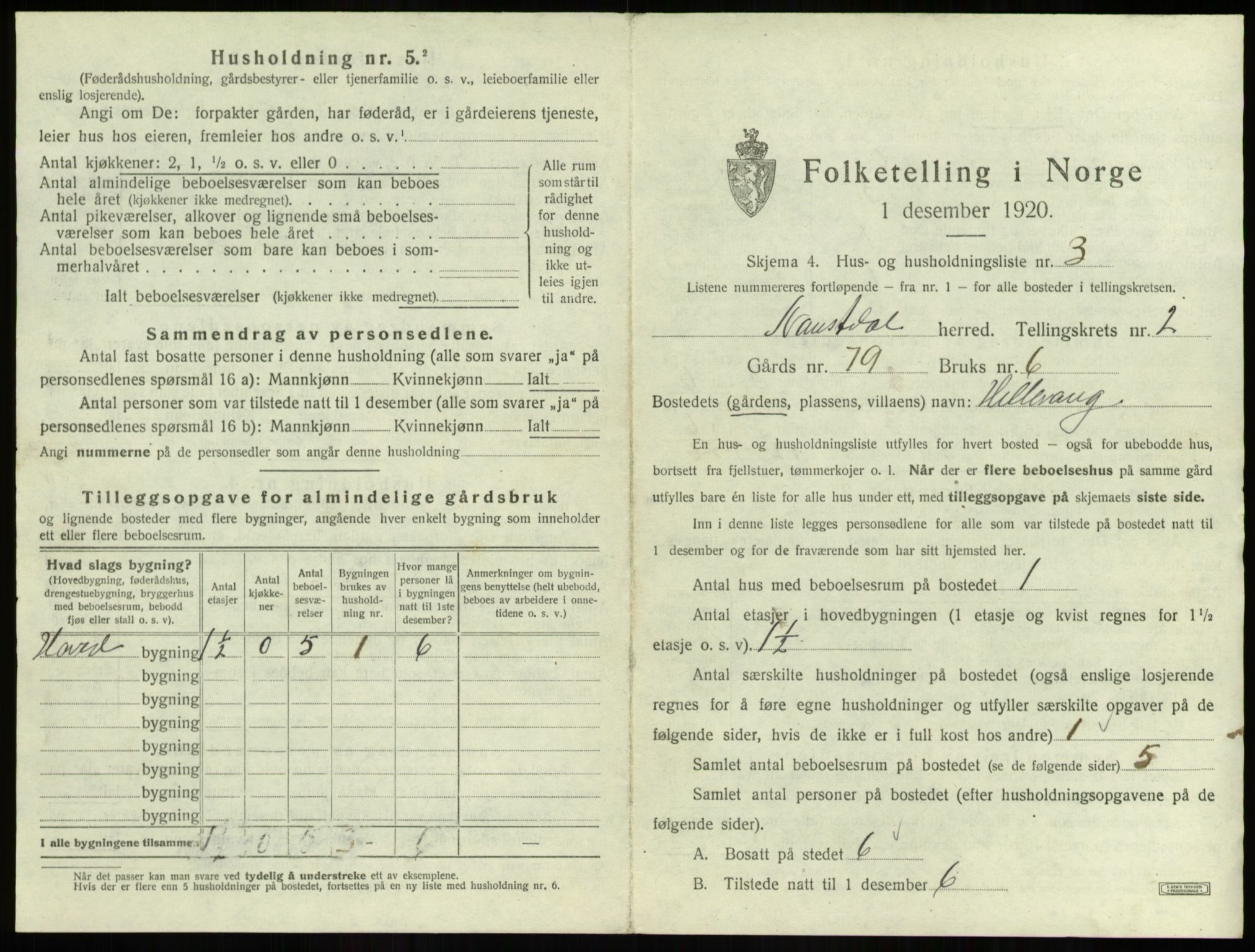 SAB, 1920 census for Naustdal, 1920, p. 74