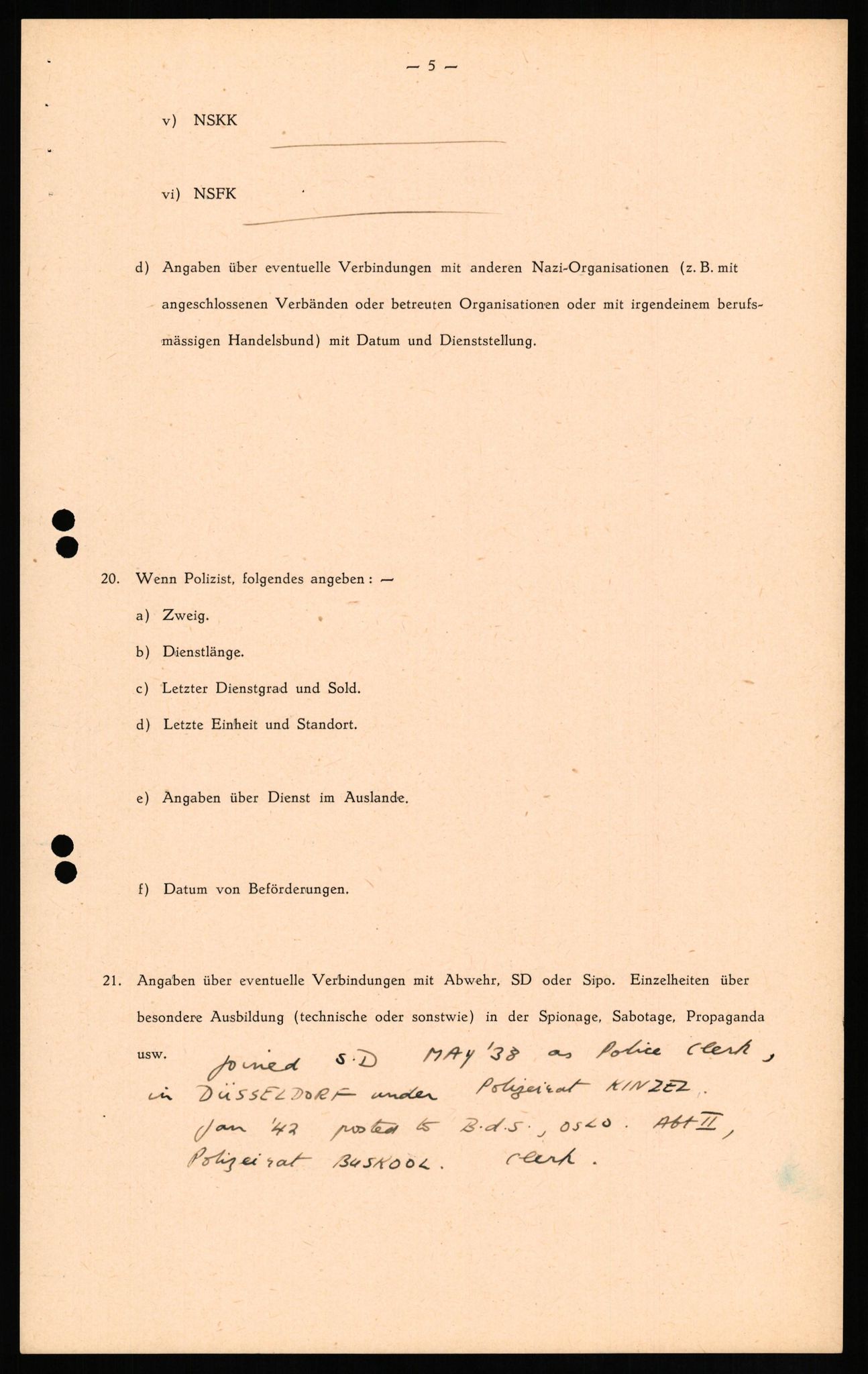 Forsvaret, Forsvarets overkommando II, RA/RAFA-3915/D/Db/L0017: CI Questionaires. Tyske okkupasjonsstyrker i Norge. Tyskere., 1945-1946, p. 349