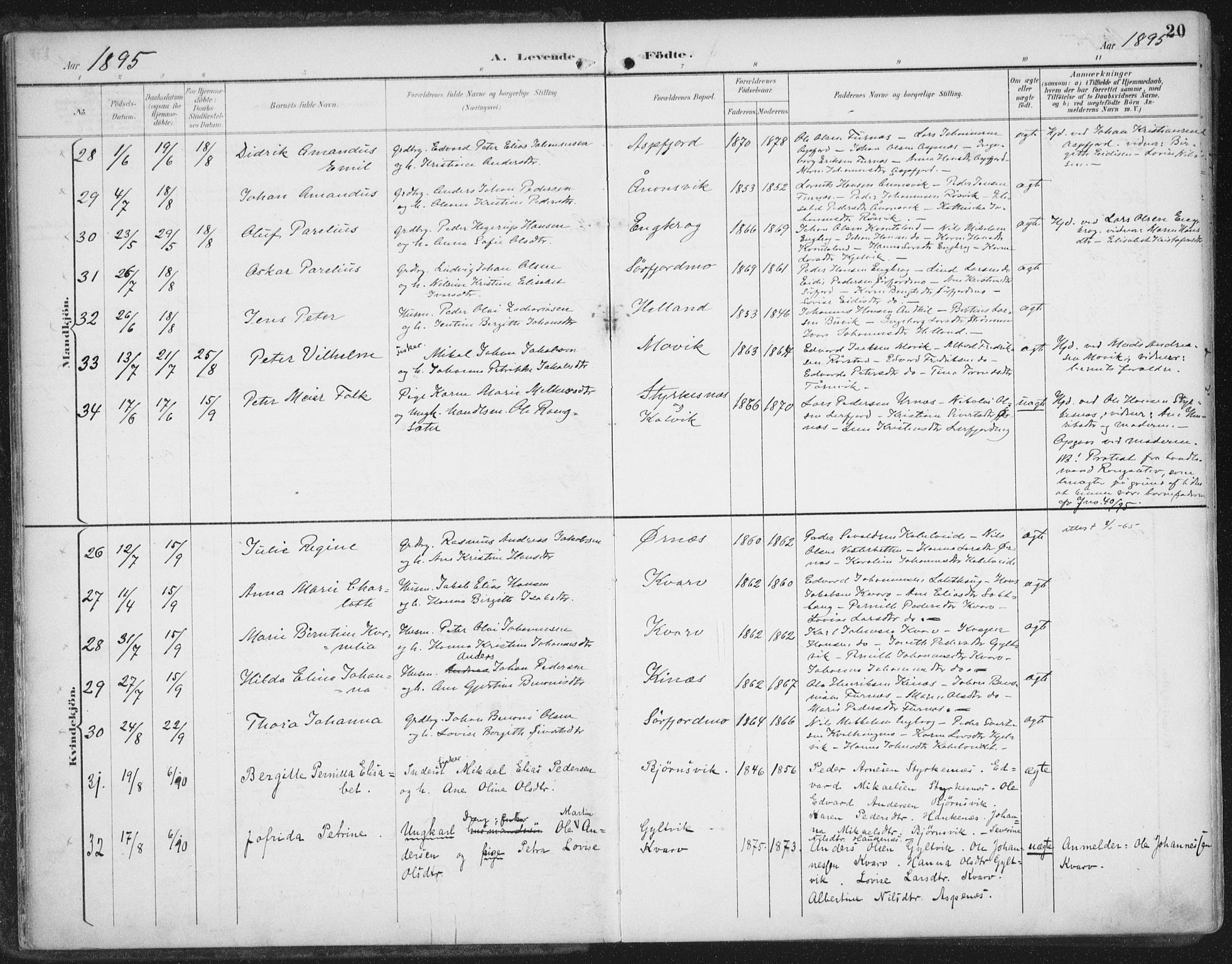 Ministerialprotokoller, klokkerbøker og fødselsregistre - Nordland, SAT/A-1459/854/L0779: Parish register (official) no. 854A02, 1892-1909, p. 20