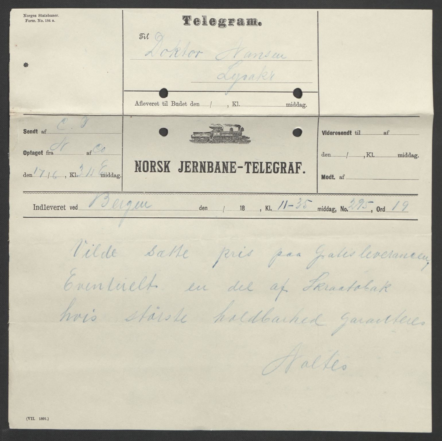 Arbeidskomitéen for Fridtjof Nansens polarekspedisjon, AV/RA-PA-0061/D/L0004: Innk. brev og telegrammer vedr. proviant og utrustning, 1892-1893, p. 755