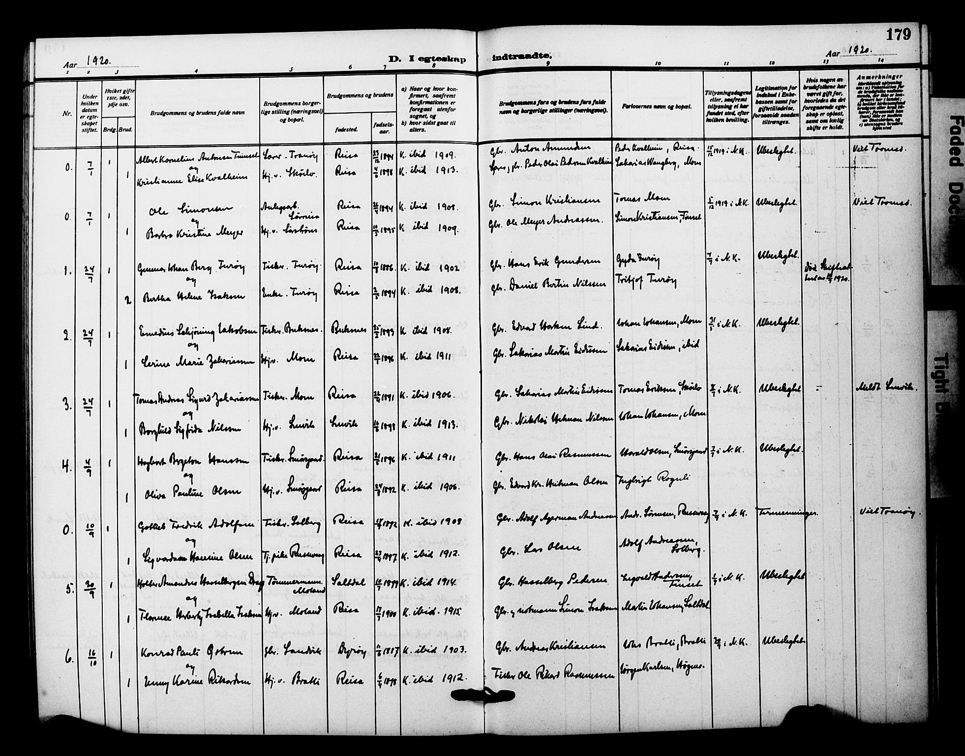 Tranøy sokneprestkontor, AV/SATØ-S-1313/I/Ia/Iab/L0023klokker: Parish register (copy) no. 23, 1913-1928, p. 179