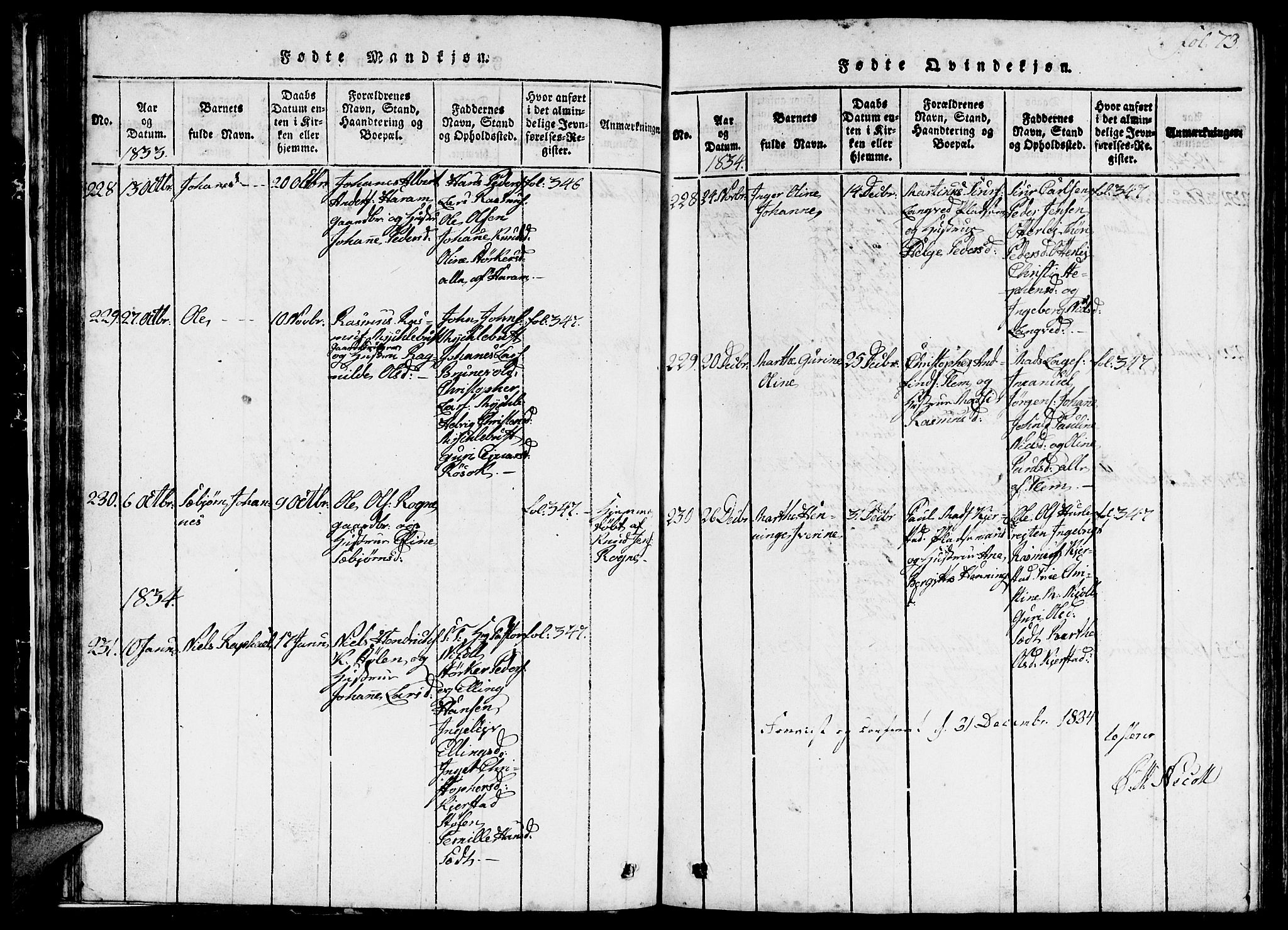 Ministerialprotokoller, klokkerbøker og fødselsregistre - Møre og Romsdal, AV/SAT-A-1454/536/L0506: Parish register (copy) no. 536C01, 1818-1859, p. 73