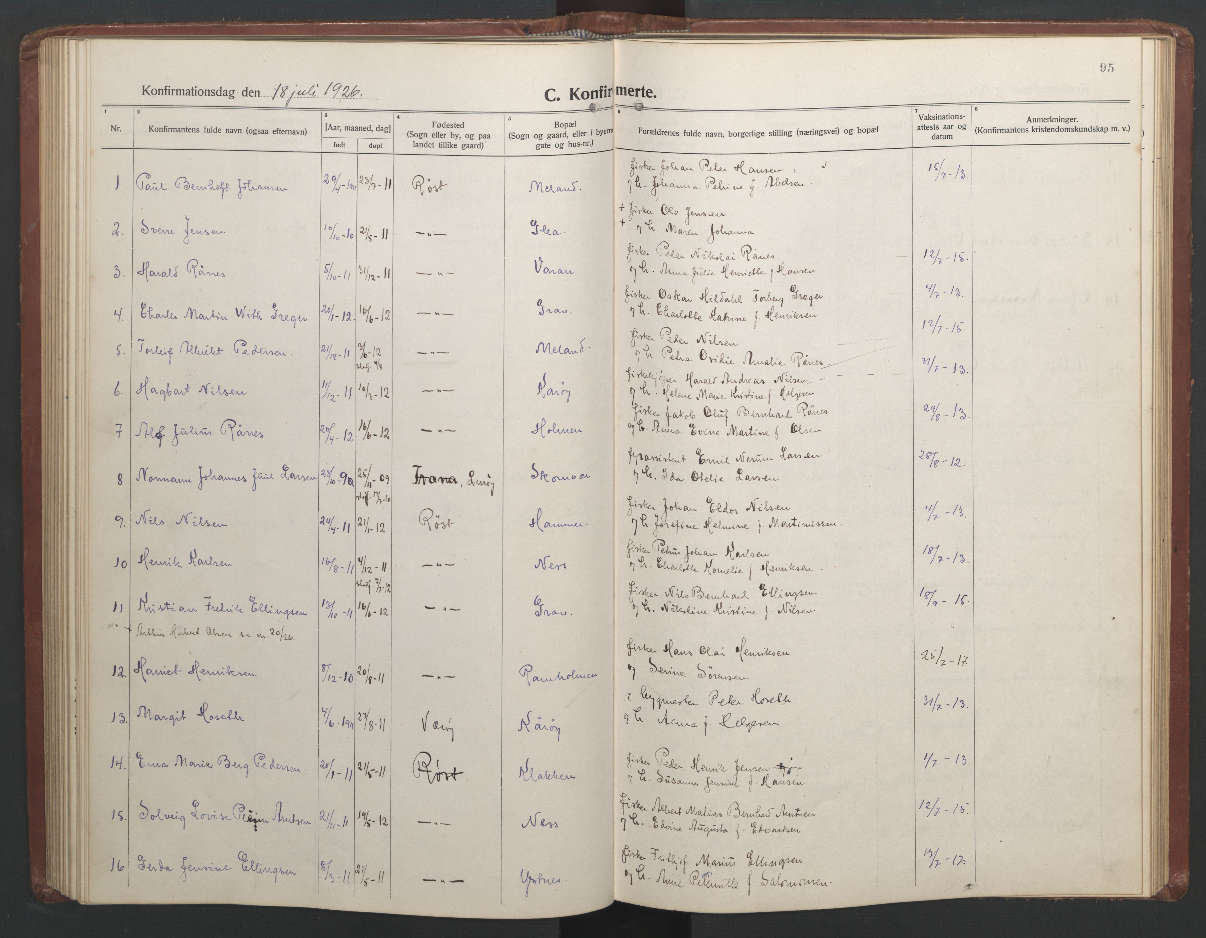 Ministerialprotokoller, klokkerbøker og fødselsregistre - Nordland, AV/SAT-A-1459/808/L0132: Parish register (copy) no. 808C03, 1920-1946, p. 95